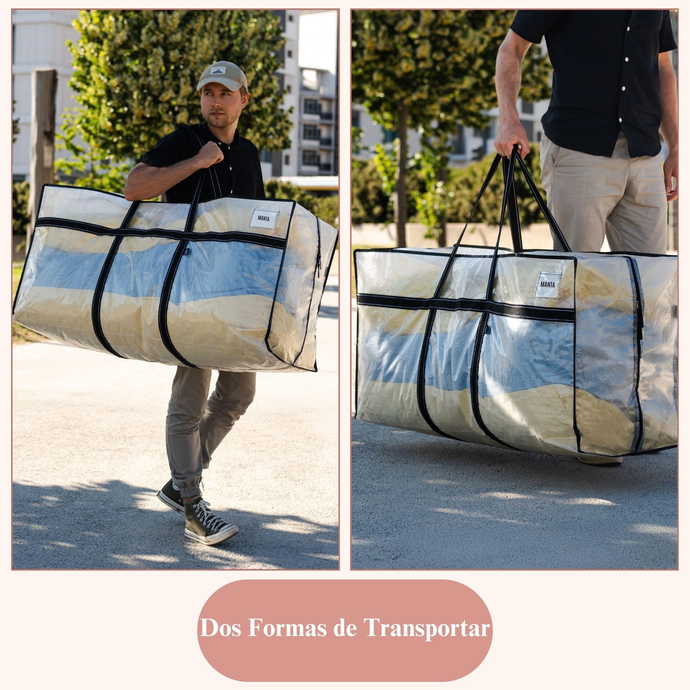 VENO Pack de 2 Bolsas de Mudanza Extra Grandes, Almacenamiento Resistente, Cajas de Mudanza, Contenedores de Almacenamiento Grandes con Tapa, Alternativa para la Nniversidad(Transparente,Pack de 2)