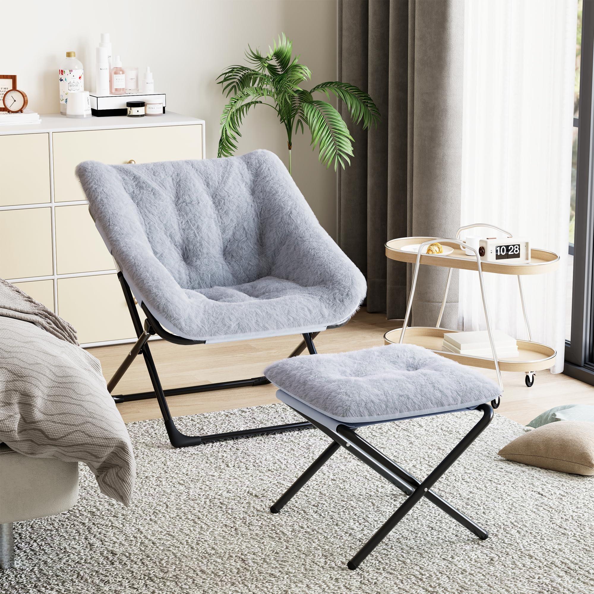 Garvee Klappstuhl mit Fußhocker, bequemer Relaxsessel | Klappbarer Relaxsessel mit Fußhocker, weicher Polsterung, stabilem Design und leichter Konstruktion in Grau