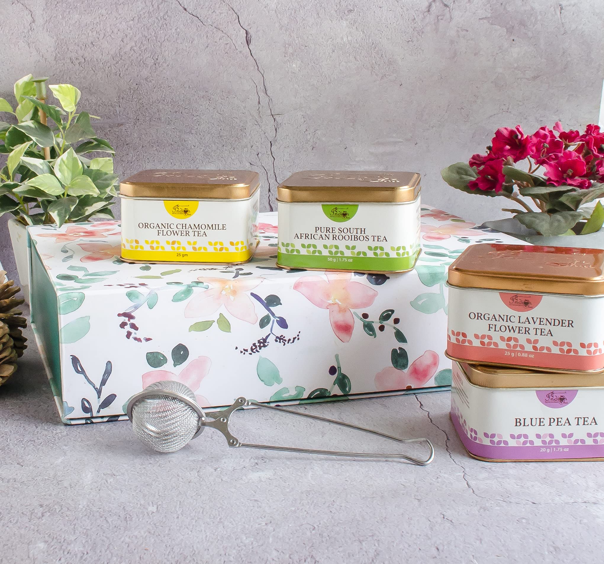 The Indian Chai – Serenity Tea Gift Box with Organic Chamomile Flower Tea, Organic Lavender Tea, Rooibos Tea and BluePea Butterfly Flower Tea for Good Sleep, Skin Health, Stress and Anxiety, Perfect Diwali Gift Box