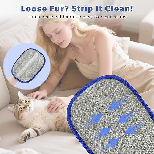 Miniatura 7 de Guante de depilación de mascotas, electrostático de doble cara, reutilizable para gatos y perros, guante removedor de pelo para muebles, sofá,