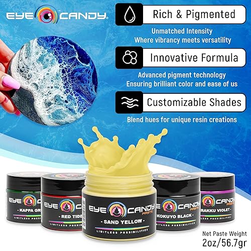 Miniatura 2 de Eye Candy Pasta de pigmento beige "Sand Yellow" (2 ozRAL 1002)  Pasta de arte epoxi, resina  altamente pigmentada  Arte de resina  Carpintería
