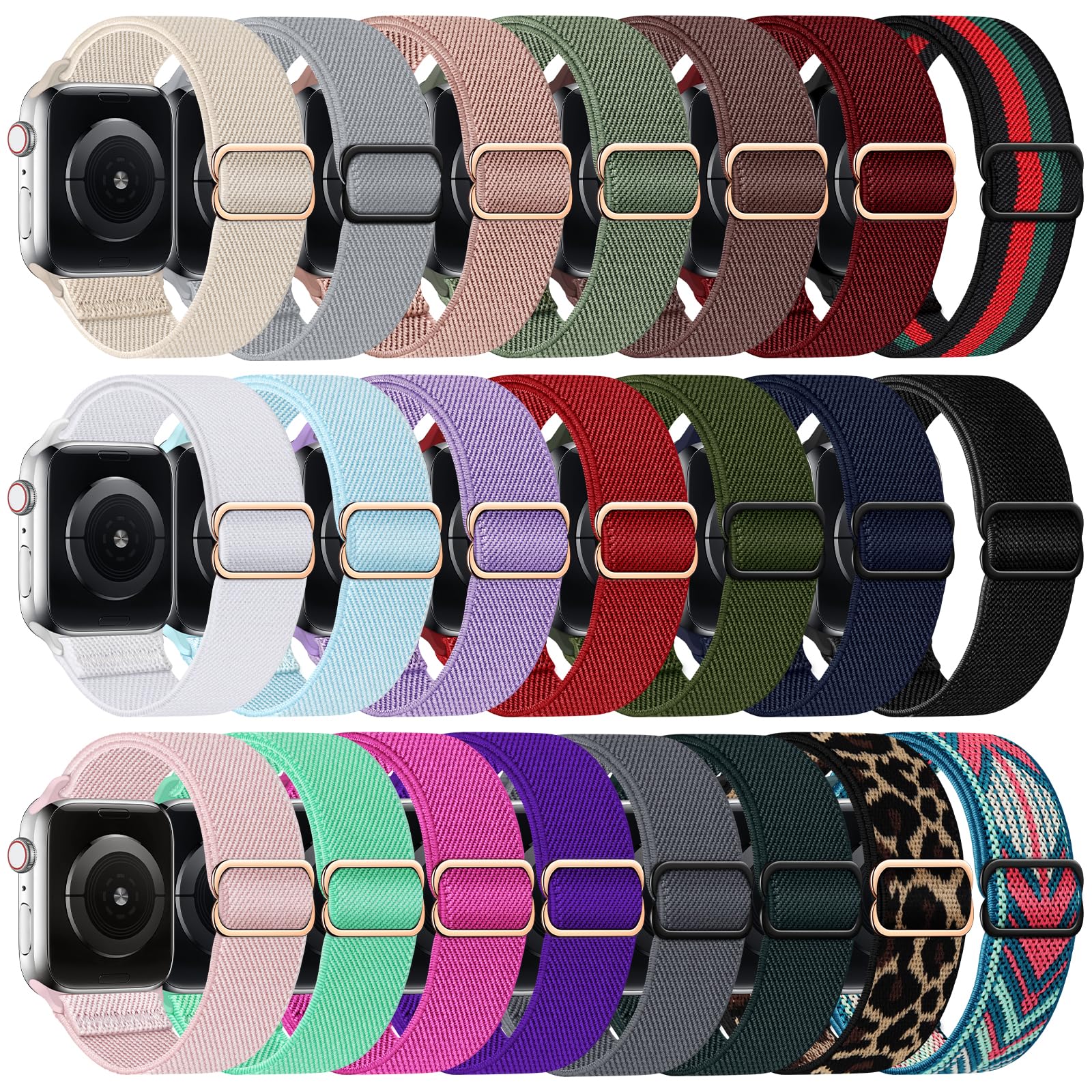 DMIGADIGLO Stretchy Nylon Band Compatible with Apple Watch Band 38mm 40mm 41mm 42mm 44mm 45mm 46mm 49mm Women Men, Adjustable Sport Elastic