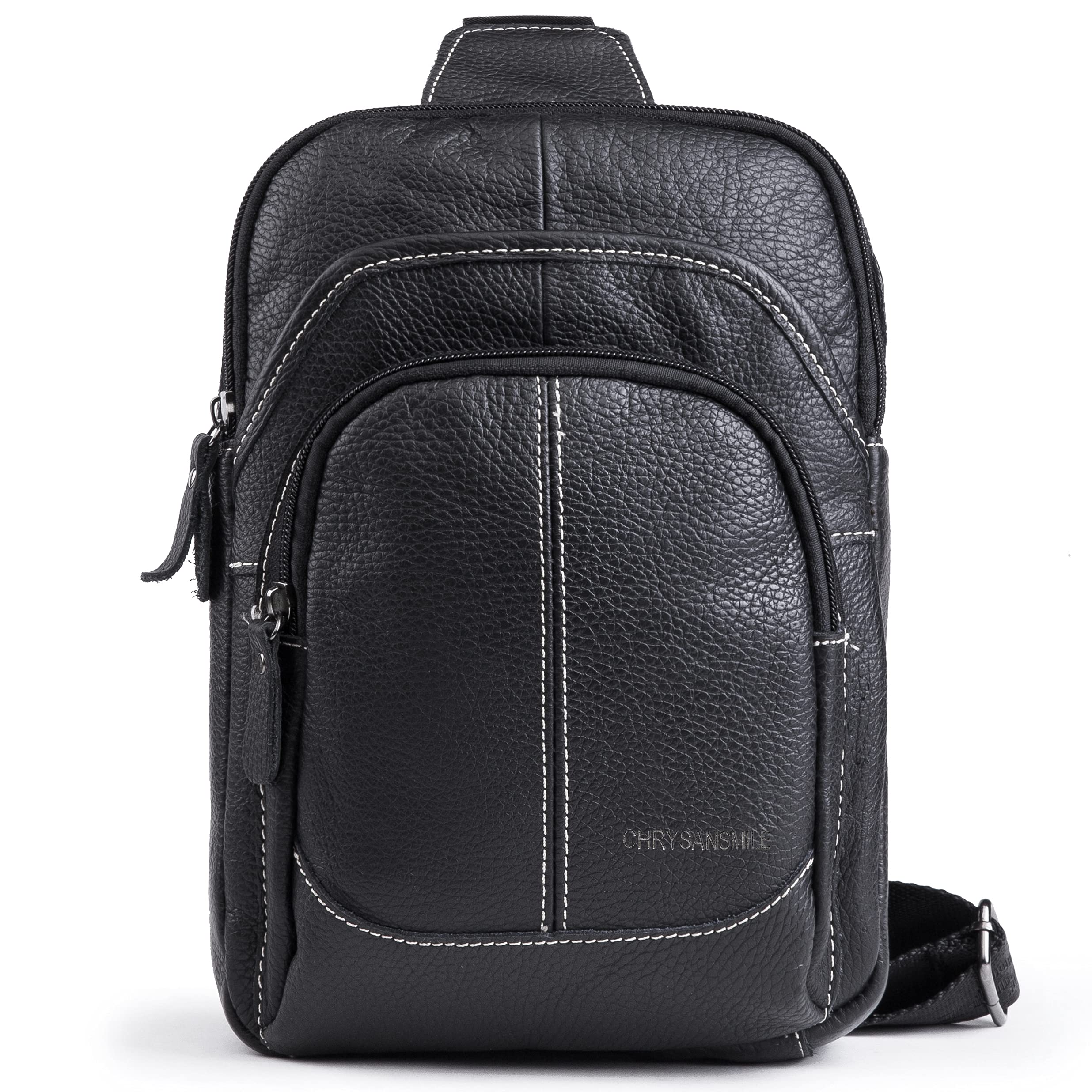 Chrysansmile Sling Bag for Men Black Crossbody Bags for Women Genuine Leather Cross Body Bag Mini Backpack for Travel Outdoor