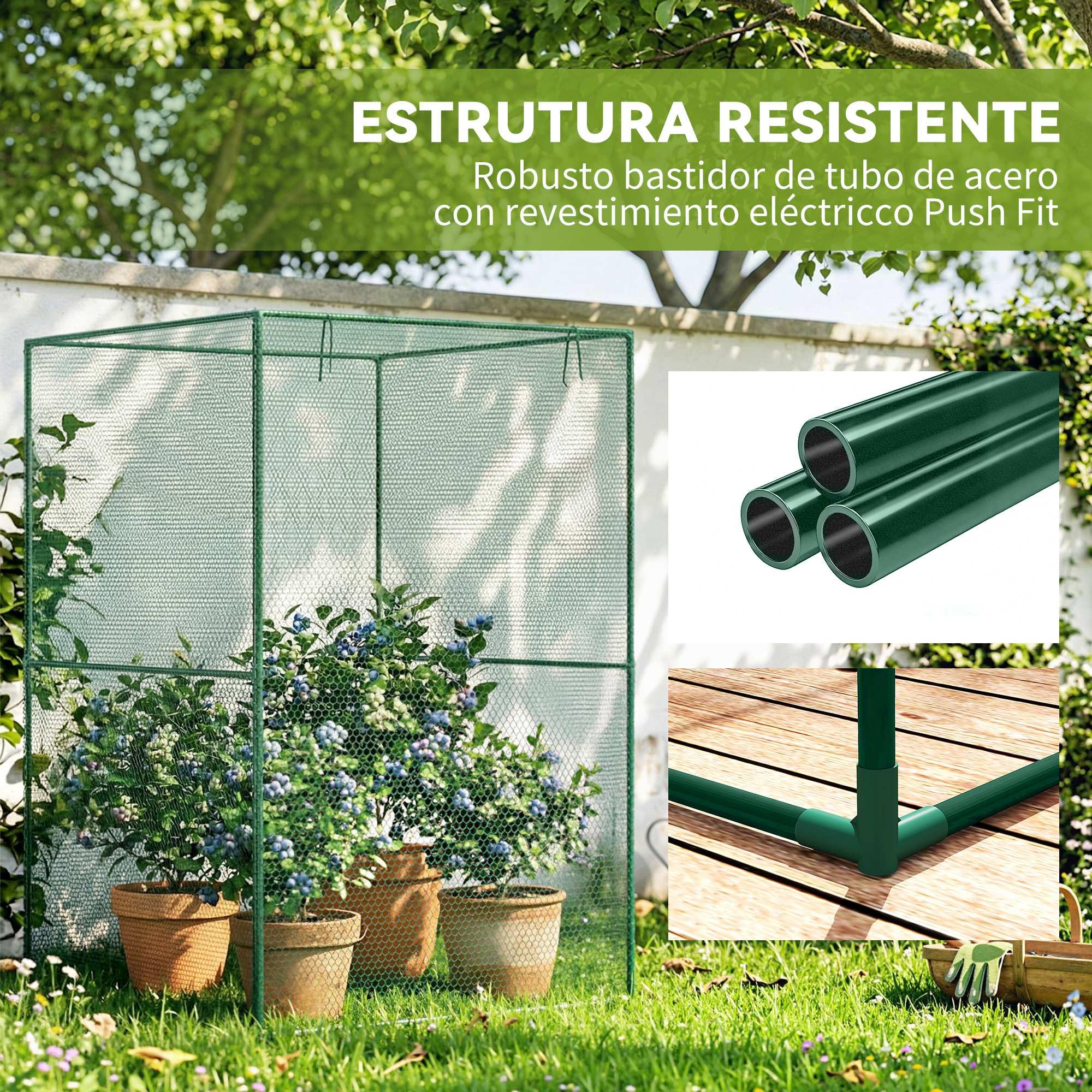 Outsunny Invernadero de Jardín Jaula para Plantas e Insectos con Puerta Enrollable y Marco de Acero para Jardín Terraza Patio 120x120x180 cm Verde