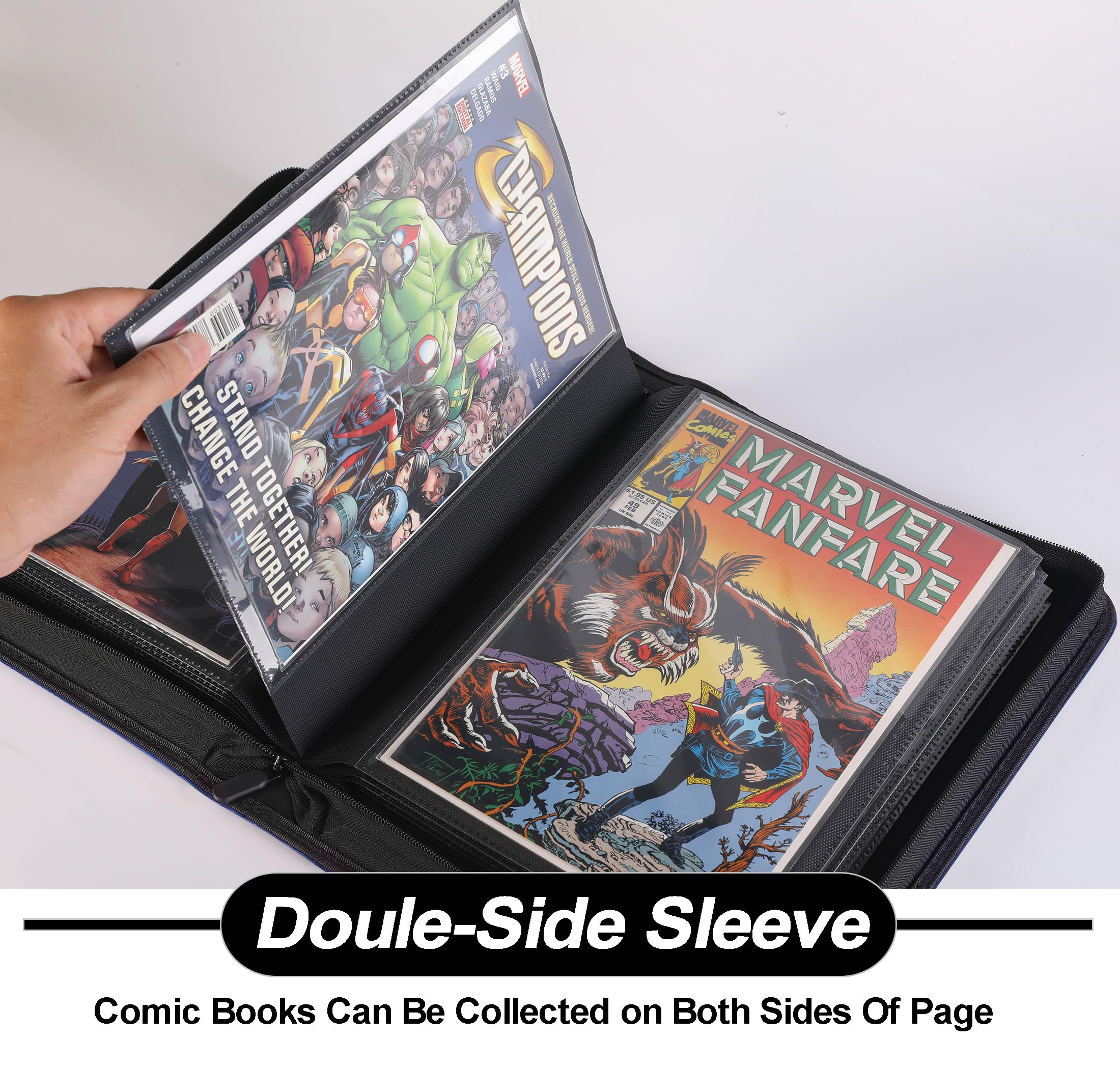 D DACCKIT Comic Binder，Comic Book Album with Sleeves Fits Regular Comics and Comic Bagged and Boarded - Comic Storage Binder Holds 24 Comic Books（Model A，Classic Black）