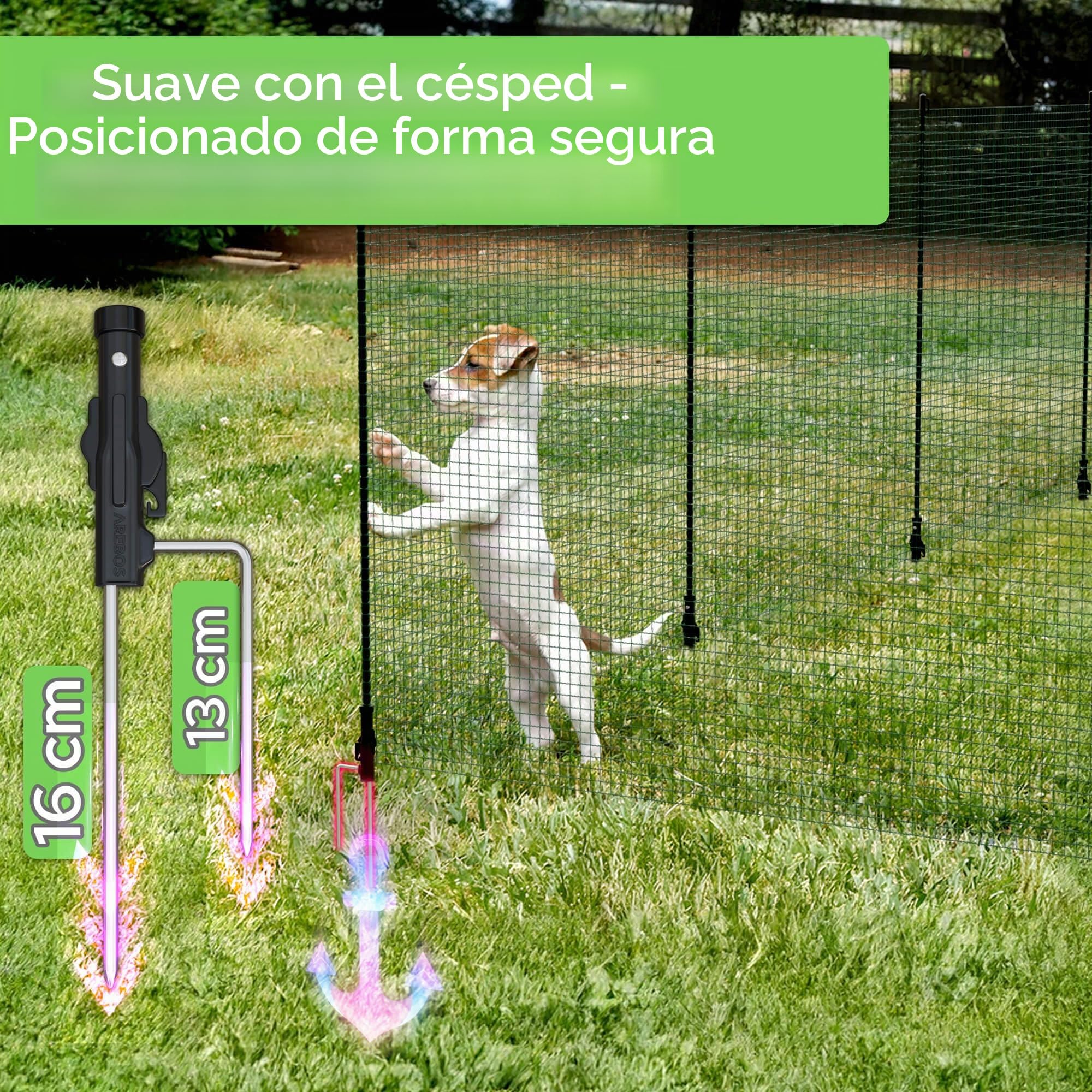 Arebos Valla de jardín móvil 20 m | Valla flexible de 90 cm de altura con 12 postes | Para perros, pollos y animales pequeños | Resistente a la intemperie