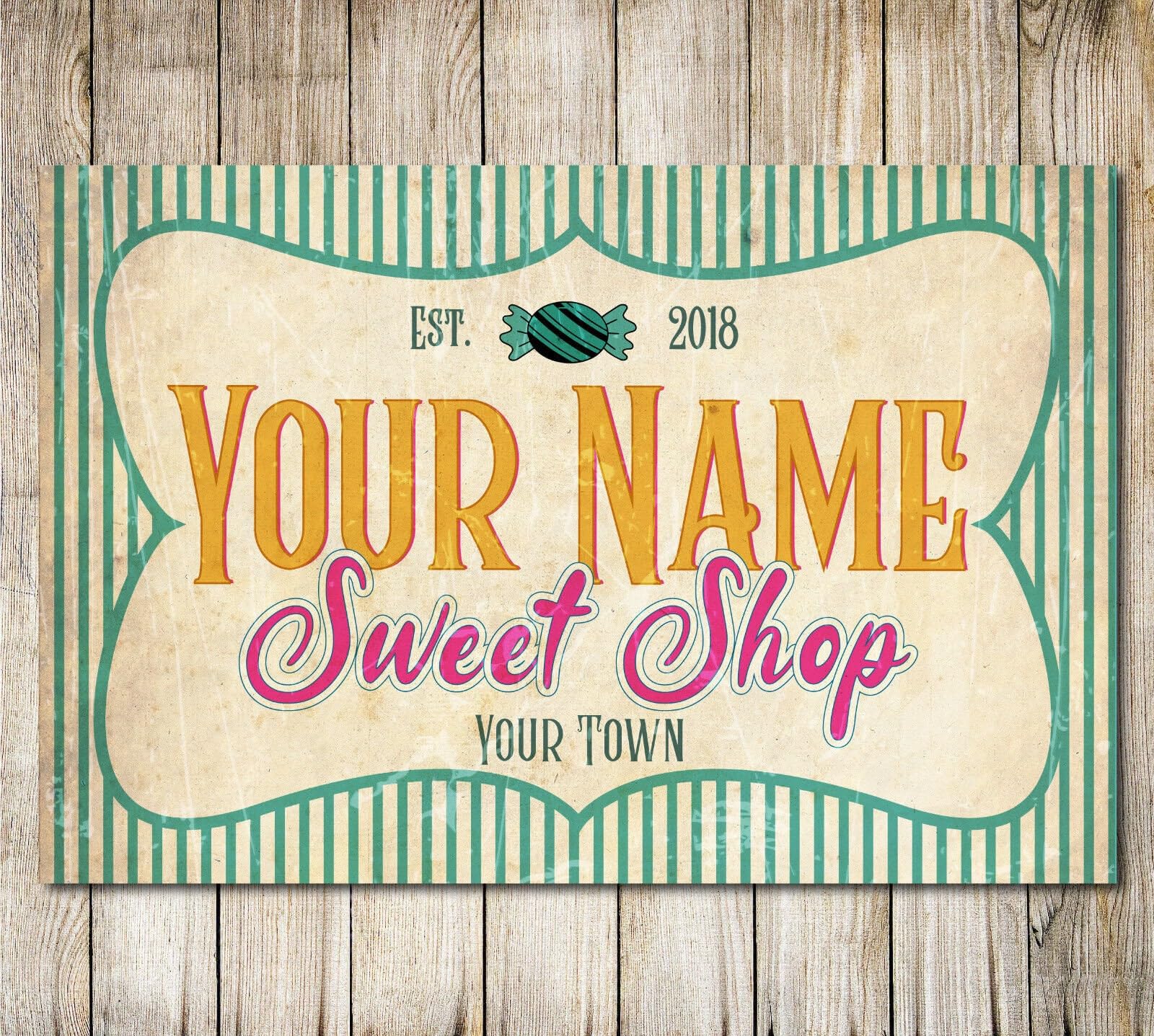 My Pixel Print Metal Personalised Sweet Shop Sign Vintage Style Store Gift Workshop Plaque