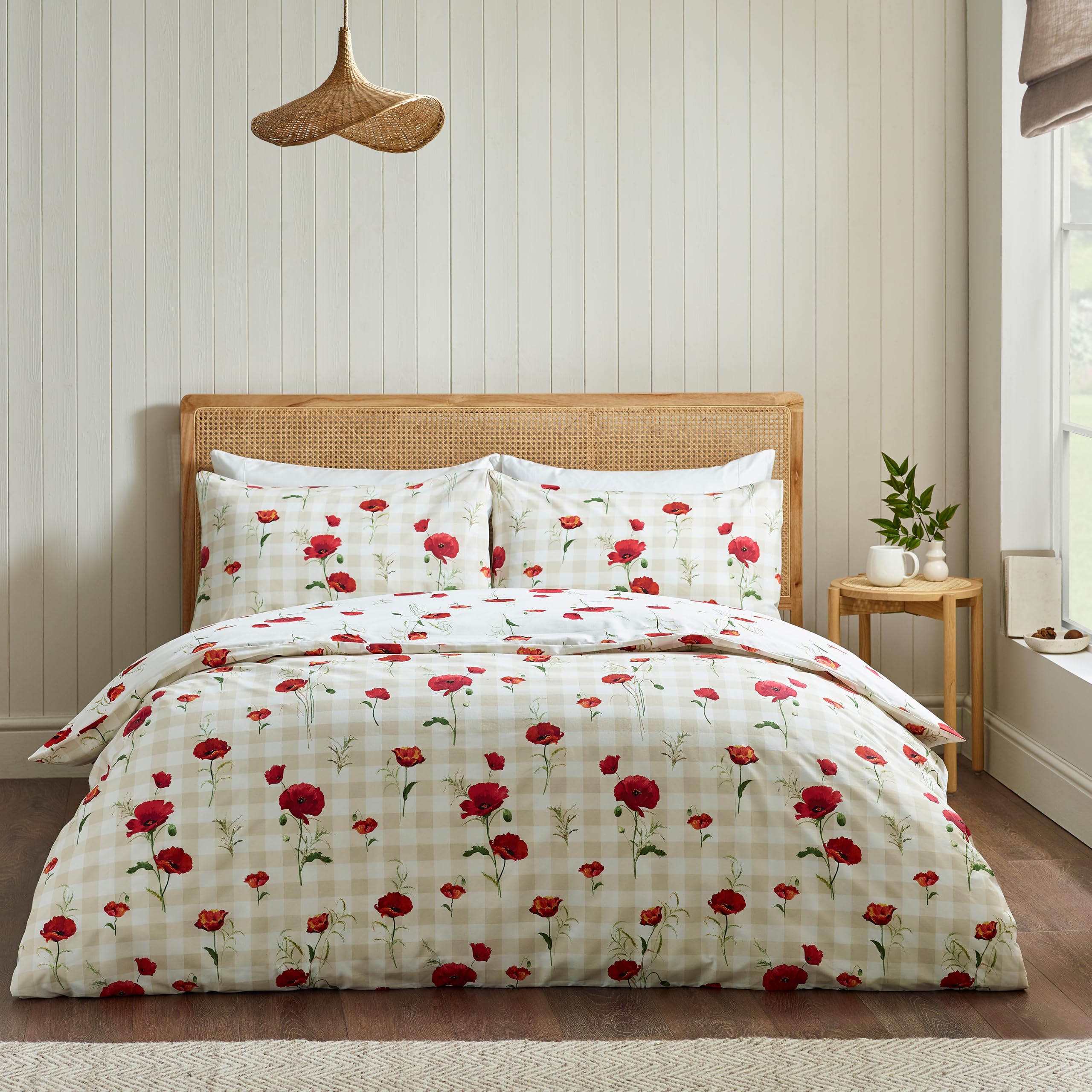 Catherine Lansfield Poppy Floral Reversible King Duvet Cover Set Red