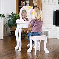 Vista 2 de Fat Brain Toys Unicorn Magic Vanity con espejo y taburete, juego de madera, 3+