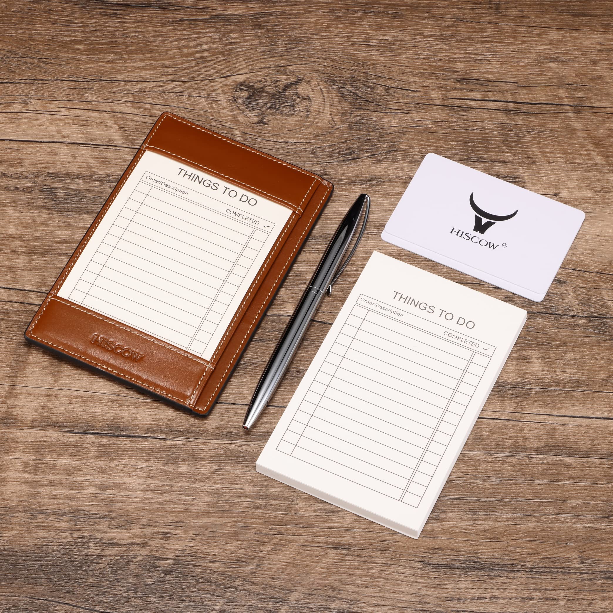 HISCOW Notizblock und Taschen-Notizbuch aus italienischem Leder, 7,6 x 12,7 cm, mit sicherem Stifthalter, nachfüllbarer Notizblock, Organizer für Arbeit und Reisen, Antikbraun