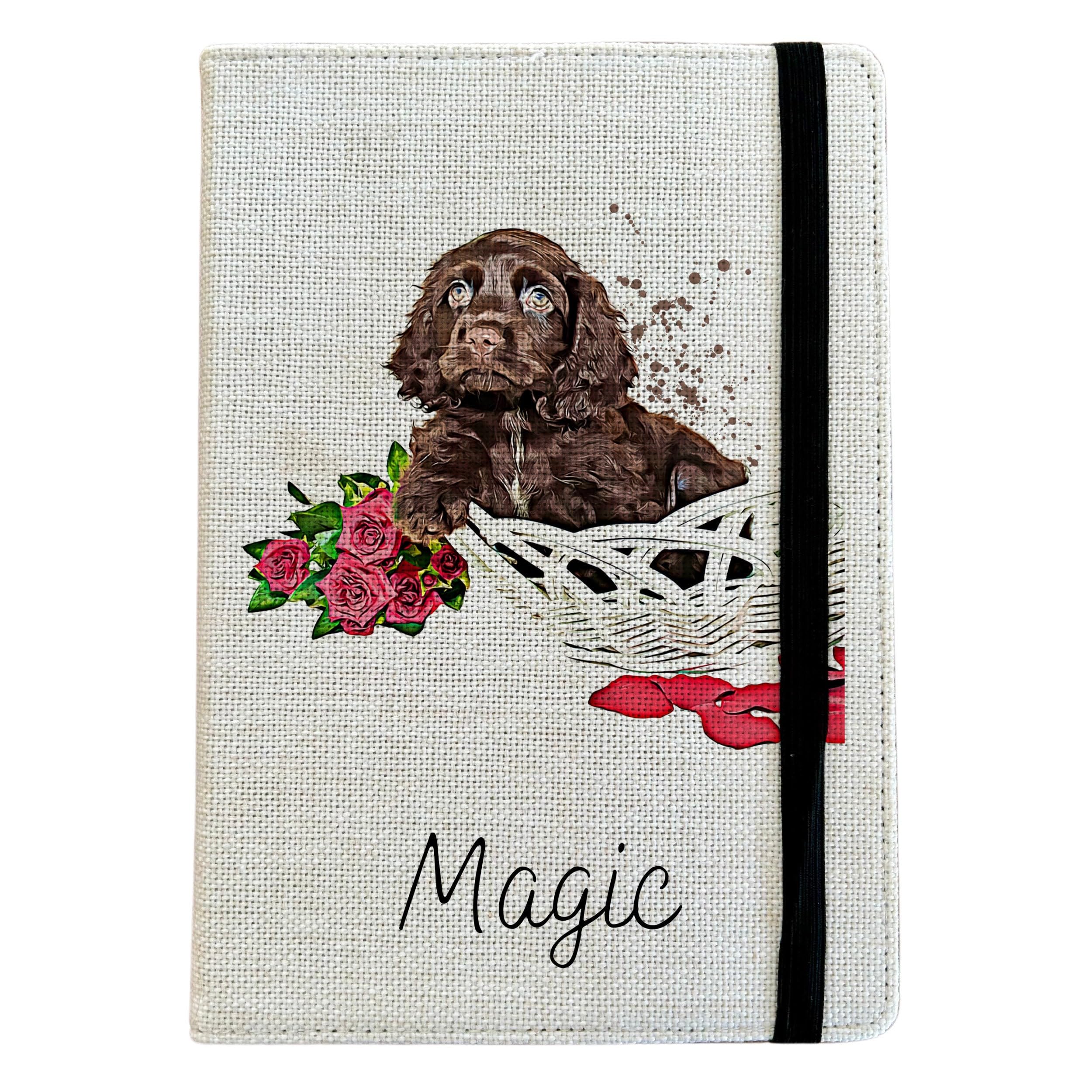 Personalised Chocolate Cocker Spaniel Dog A5 Notebook - Custom Dog Lined Journal - Reusable Puppy Notebook Cover - Linen Hardback Journal
