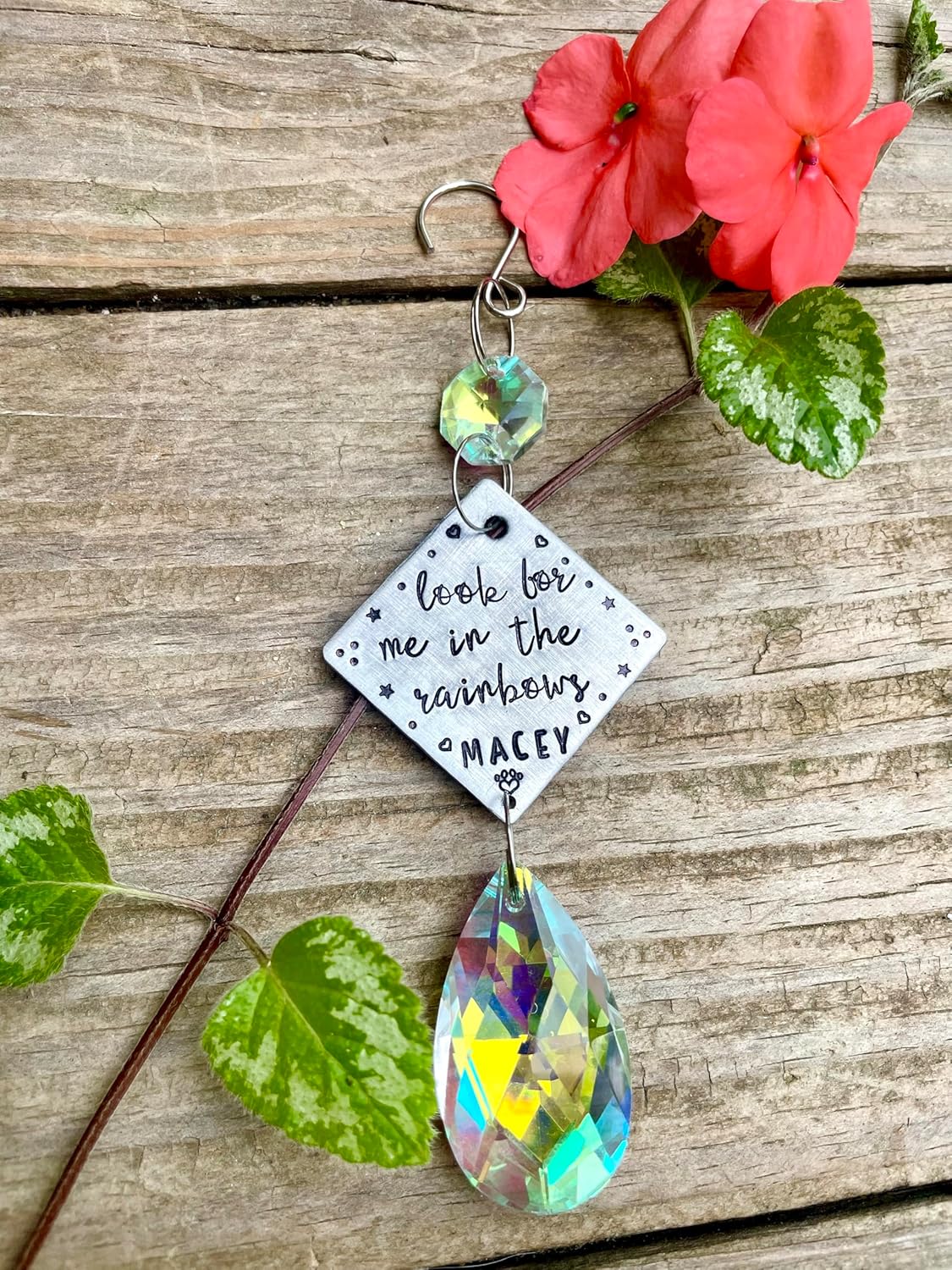 Custom Pet Memorial Rainbow Bridge Crystal Suncatcher, Personalized Pet Loss Remembrance Gift, Handmade Keepsake Sympathy Gift with Iridescent Crystals