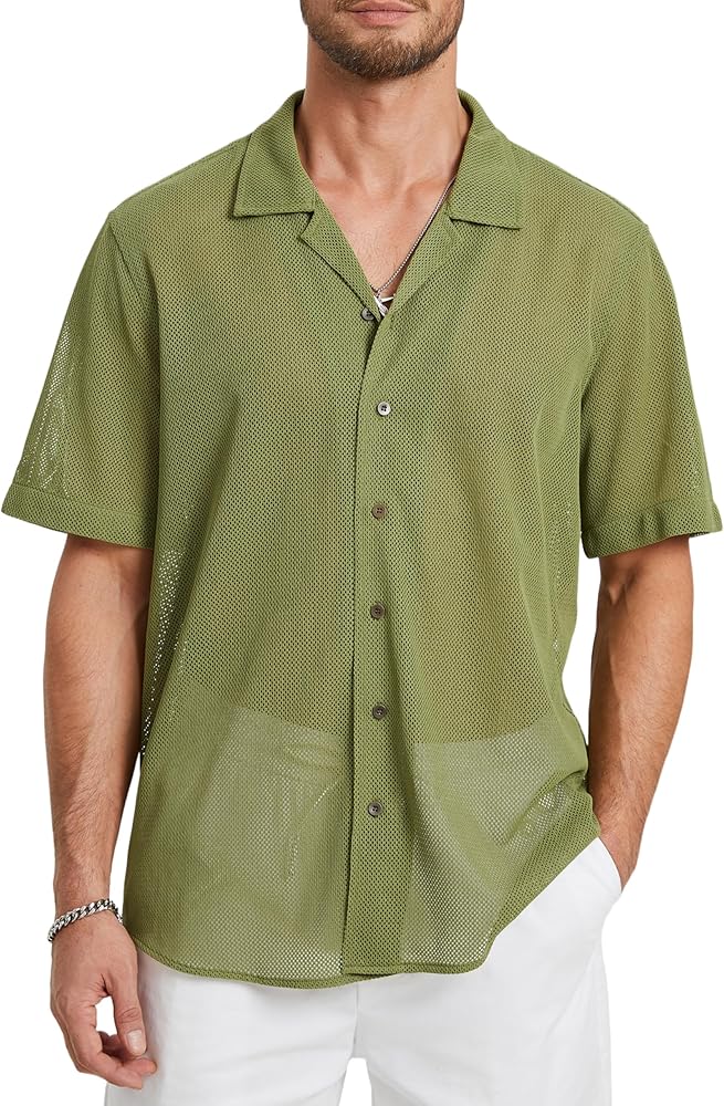 Amazon.com: HISDERN Mens Sheer Shirts Green Short Sleeve Button Amazon.com: HISDERN Mens Sheer Shirts Green Short Sleeve Button