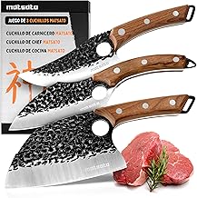 Matsato Professional Kitchen Knife Set 3 Pieces – Chef Knife, Meat Knife, Universale Knife with Ergonomic Wooden Handle
