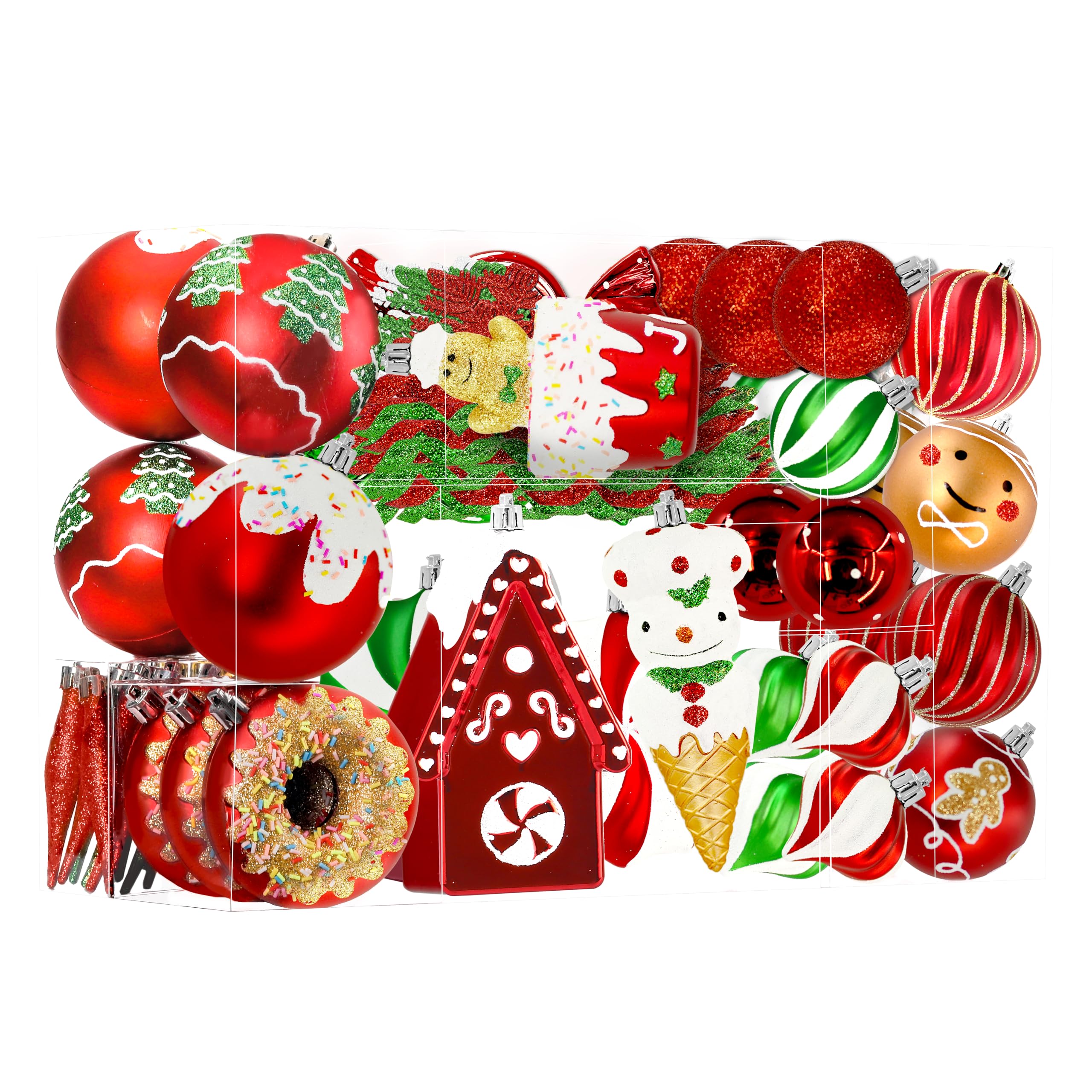 SHareconn 86pcs Albero di Natale Palle Ornamenti, Palline Decorative In Plastica Infrangibile per Decorazioni Albero di Natale, Decorazione Festa di Nozze Di Vacanza, Rosso & Verde, Bianco