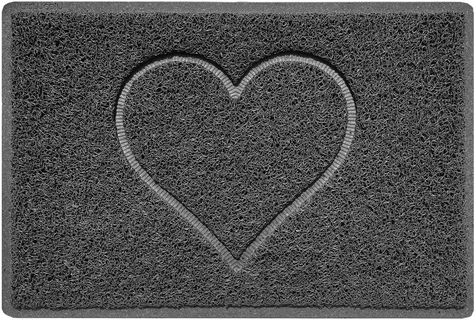 Nicoman Heart Embossed Shape Door Mat Dirt Trapper PVC Spaghetti Mat Washable Quick Drying Barrier Doormat-Dark Grey (Watertight Rubber-Back)-Small (60x40cm)