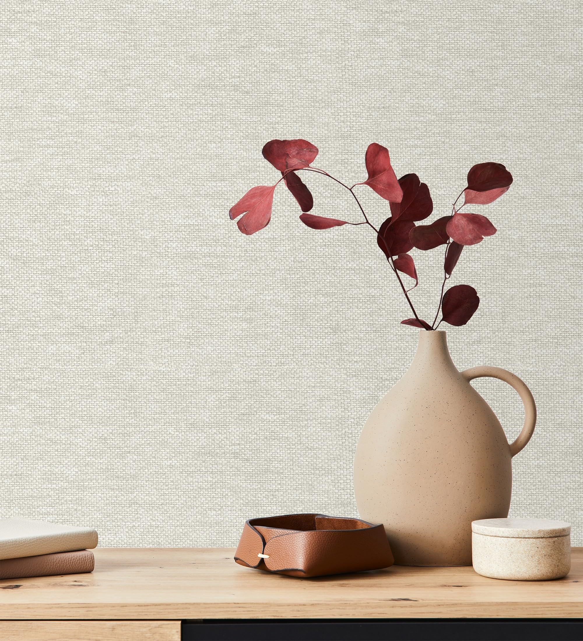 GAULAN 682880 - Vinyltapete, Strapazierfähig, Abwaschbar. Tapete mit Pflanzenfasereffekt im Raffiastil in Relief in hellem Beige für Wohnzimmer Küche - Rolle 10 m x 0,53 m