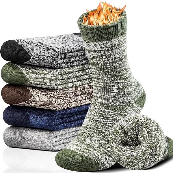 Yeblues 5 Pairs Thick Wool Socks Mens, Warm Winter Fuzzy Socks,Soft Hiking Socks Men Moisture Wicking Boot