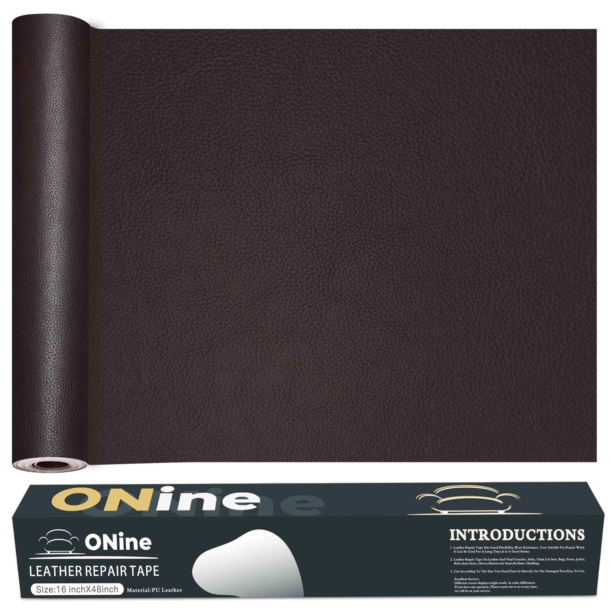 ONine Leather Repair Tape,Self Adhesive Leather Repair Patch,Leather Patches for Furniture,Sofa,Car Seats,Office Chair. Vinyl Repair Kit 16x48in(Dark Reddish Brown)