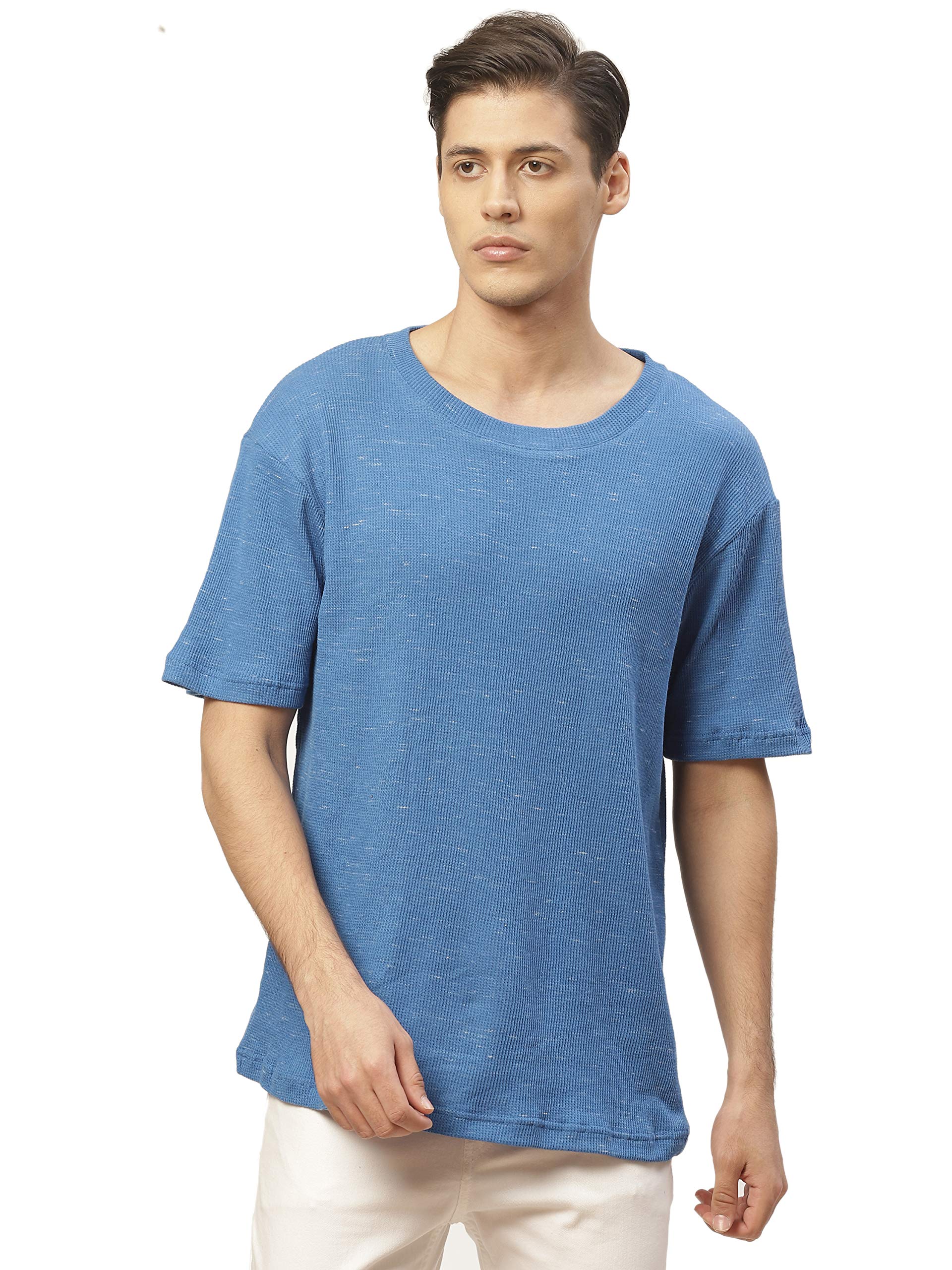 PAUSESport Waffle Cotton Solid Half Sleeve Round Neck Slim Men's T-Shirt