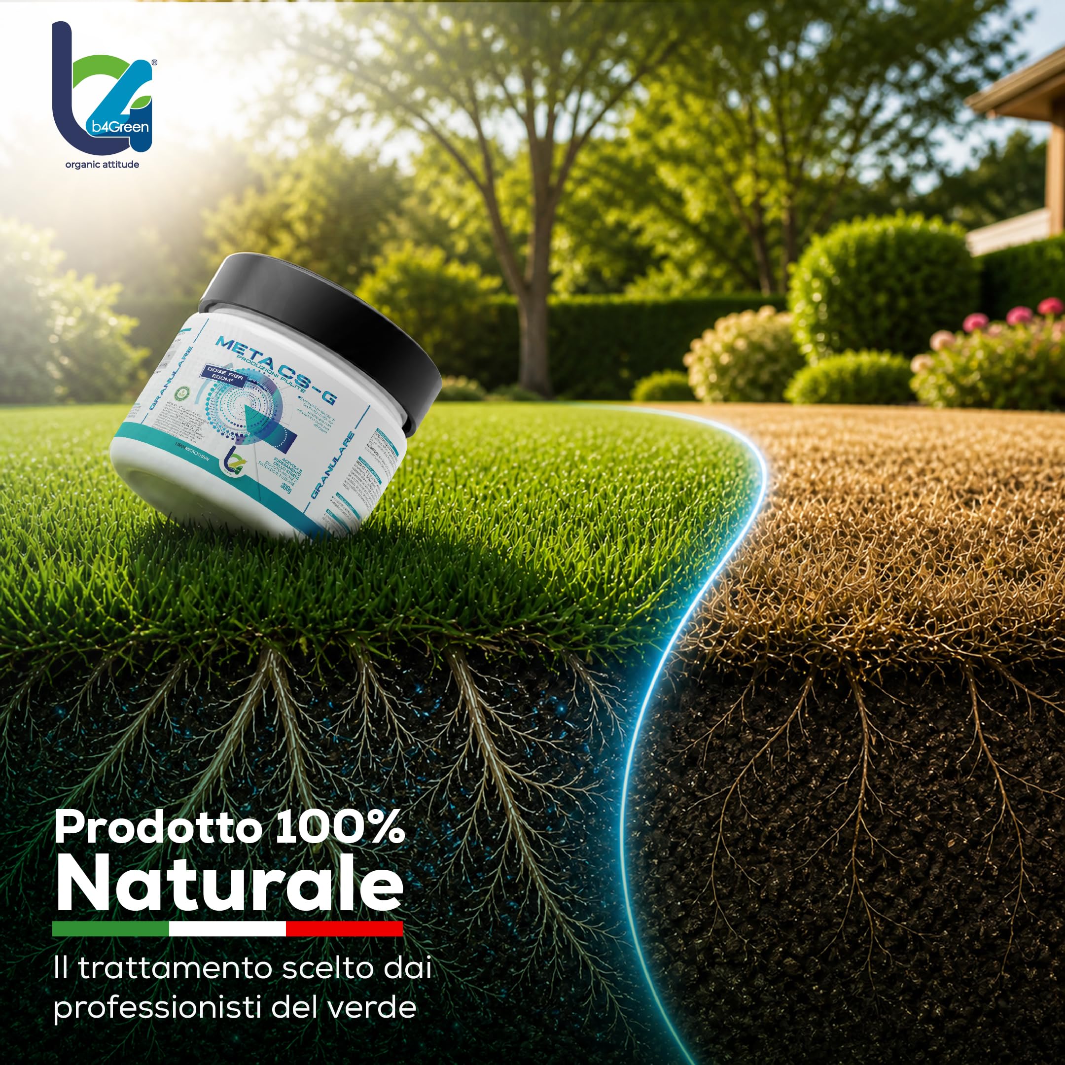 B4Green Meta CS-G Granulare 300g per 200m² – Micorrize per Piante e Micorrize in Polvere, Biostimolante Naturale del Suolo per Prato Orto e Giardino, Radici Forti e Tappeto Erboso Sano
