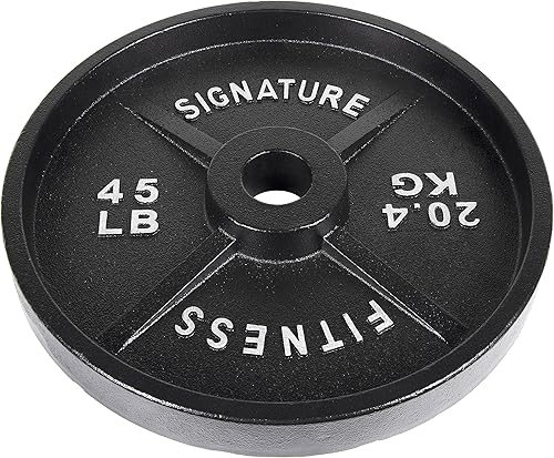 Miniatura 5 de Signature Fitness Deep Dish - Placas olímpicas de hierro fundido de 2 pulgadas con recubrimiento electrónico