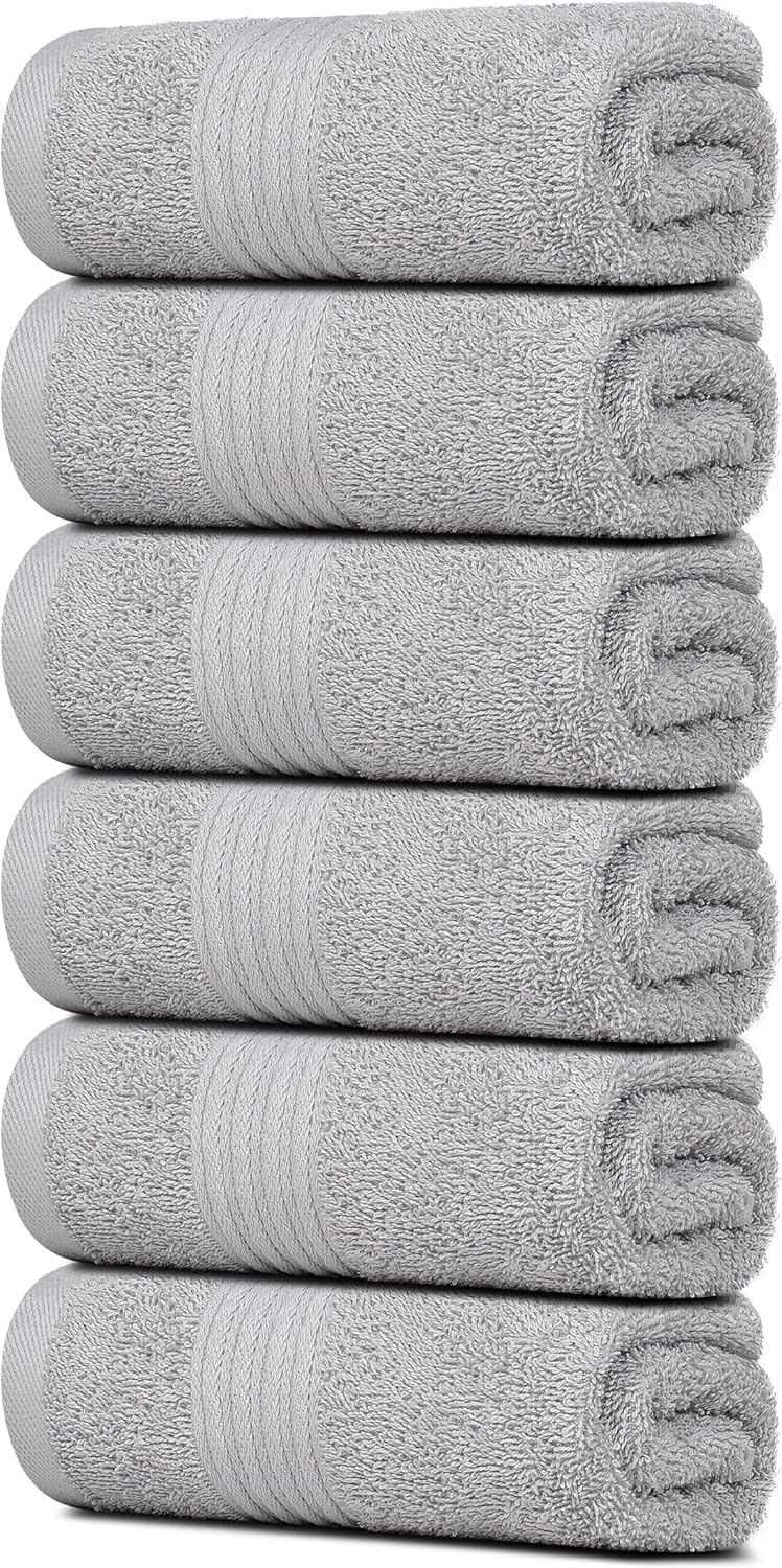 Chic Light Grey 6-Piece Hand Towel Set - 100% Cotton, 16" x 28" - Soft, Absorbent, Ideal for Modern Bathrooms - Perfect for Daily Use – Stylish Bathroom Essential