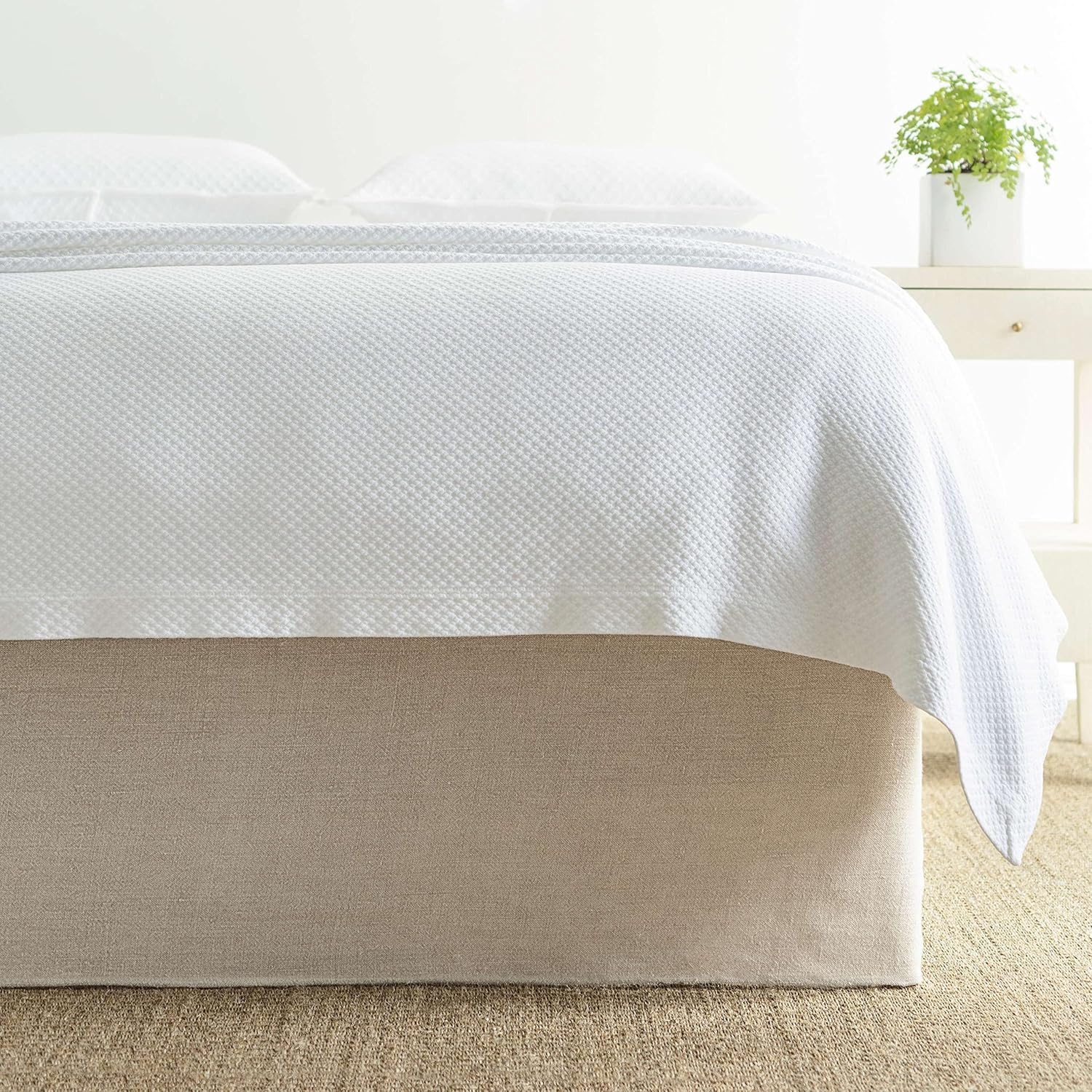 Pine Cone Hill Lush Linen Natural Bed Skirt, King Size, Neutral Solid Pattern