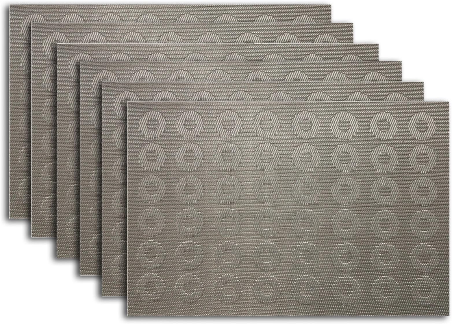 Secret Life Placemat Set of 4/6 Reversible Circles Round Style Kitchen Table Decor Woven Vinyl Table Placemats Set Home Dinner Decorative (6, Circles Silver)