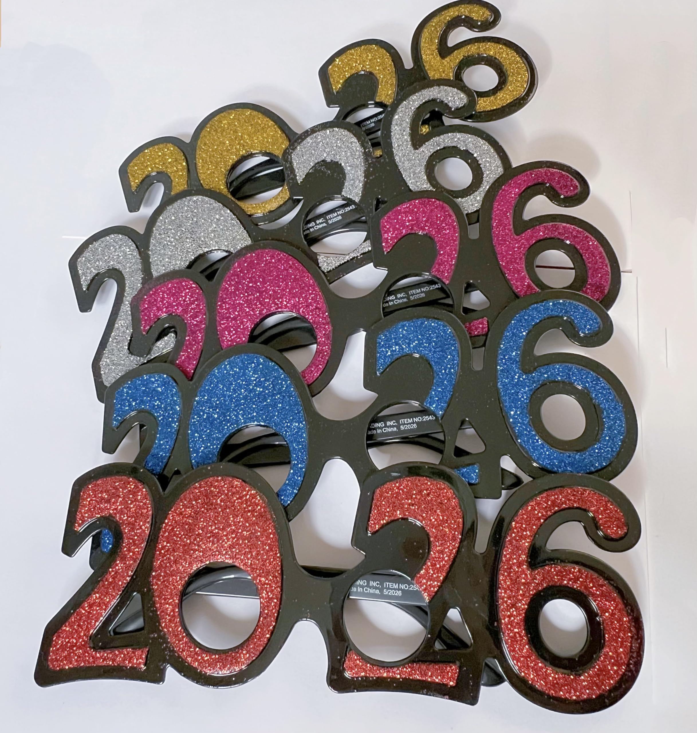 Gafas de celebración con purpurina para fiesta de Año Nuevo, diseño 2026, gafas festivas para decoración de fiestas de vacaciones, 6 paquetes
