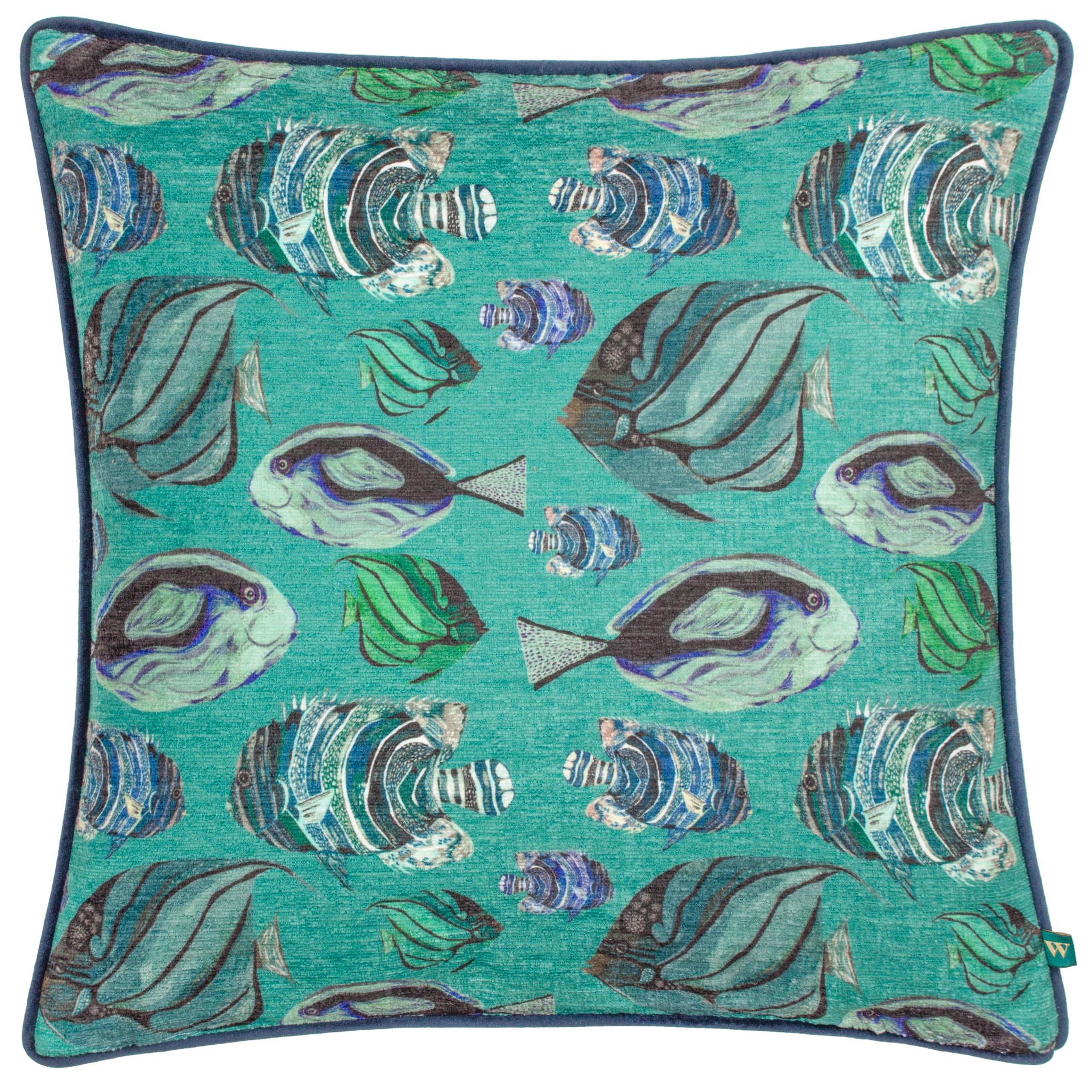 Wylder Tropics Unisex Teal Abyss Fish Repeat Abstract Piped Cushion In 43Cm X 43Cm