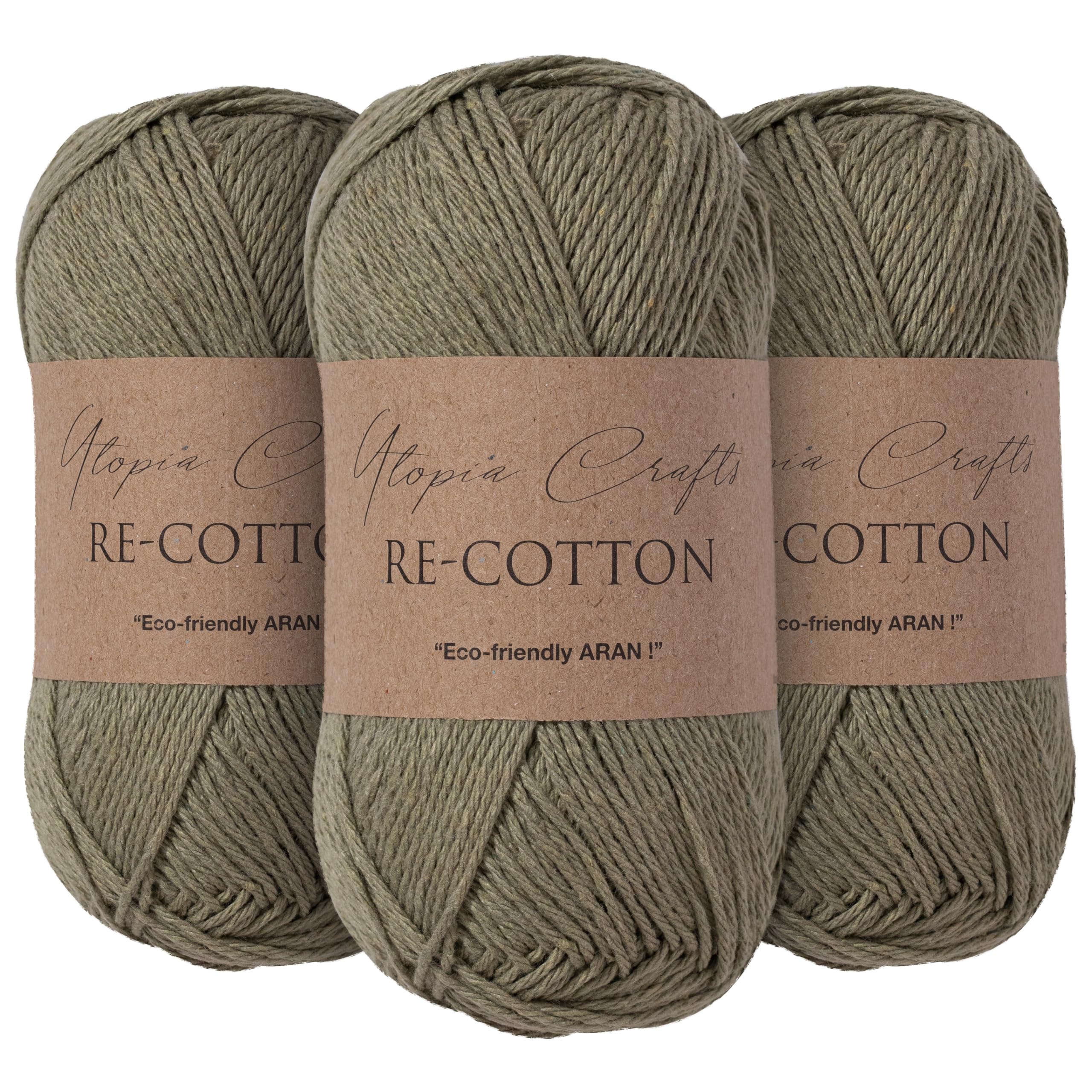 Utopia Crafts Olive Haze Re-Cotton Knitting Yarn, 3X 100G (Olive Haze)