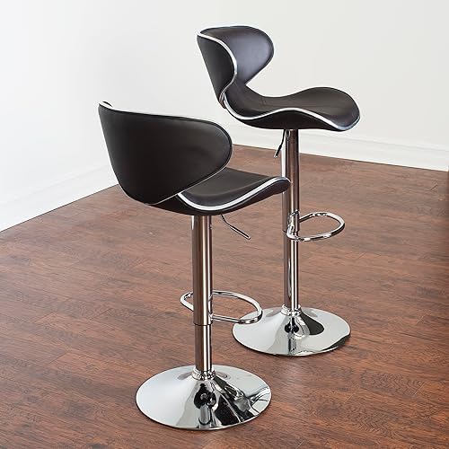 Miniatura 6 de Roundhill Furniture Masaccio - Taburete de bar giratorio ajustable de cuero sintético acolchado con base cromada, juego de 2, marrón