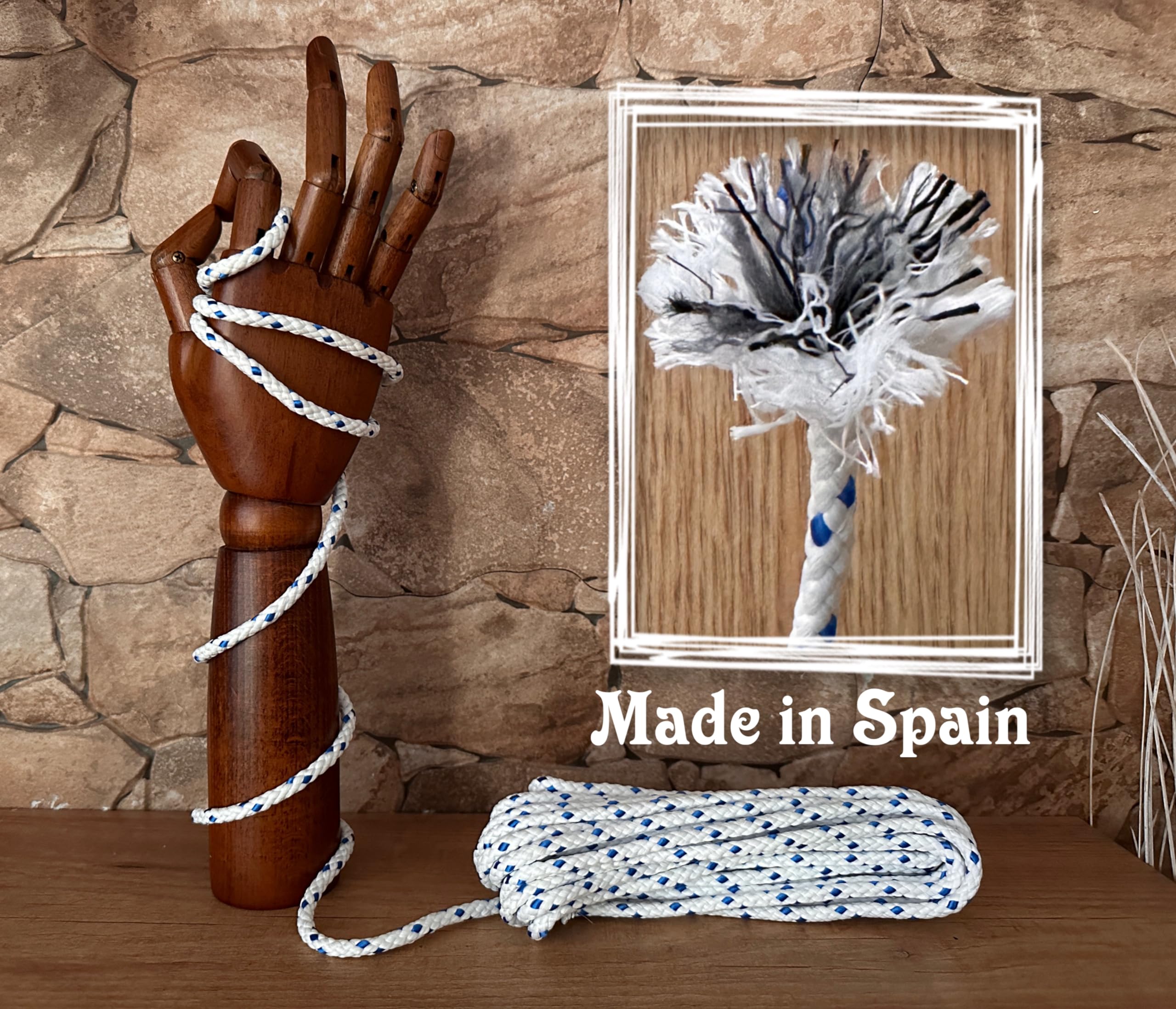 Matte Polyester Rope Cord. 6MM * 10M, Made in Spain, for Awnings Camping, Banners. White with Blue - Image 2