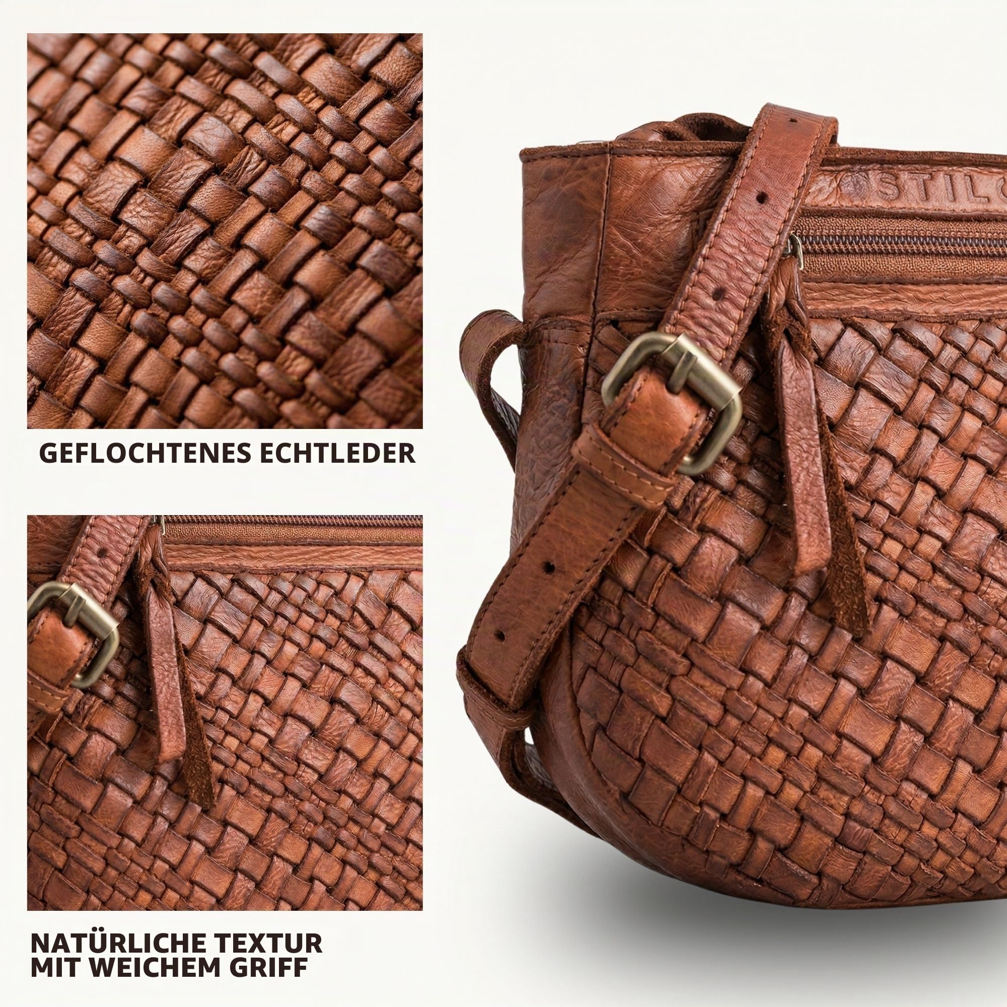 STILORD 'Jutta' Geflochtene Handtasche Damen Leder Flechttasche - Kleine Umhängetasche Flechtoptik Ledertasche - Vintage Abendtasche Echtleder Crossbody Bag Beuteltasche