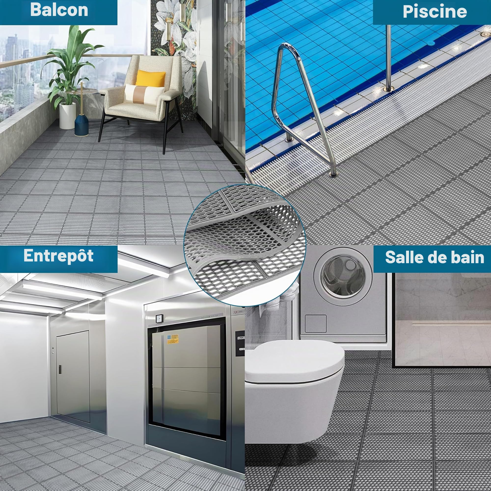 MYOYAY Tapis de sol antidérapant de 4 mm d'épaisseur, antidérapant, commercial, 90 x 300 cm, en PVC gris, rectangulaire, pour cuisine, piscine, douche, sauna, extérieur