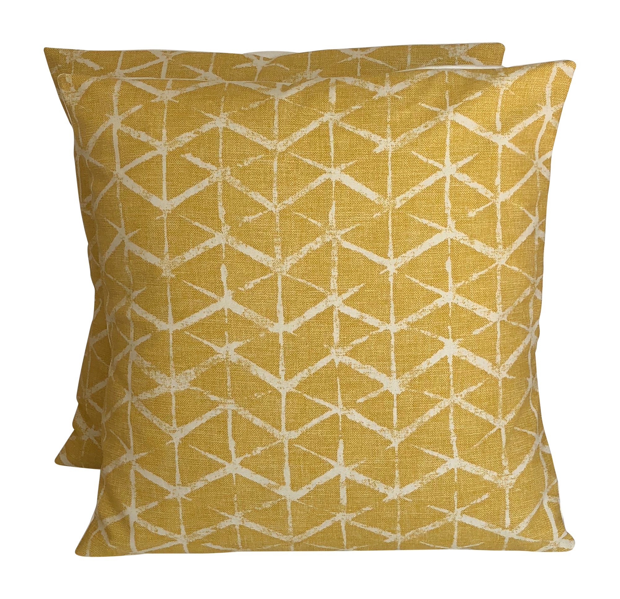 2 x 16" x 16" (40cm x 40cm) Pack Of Two Fryetts Fabian Mustard Yellow Cream Cotton Cushion Covers