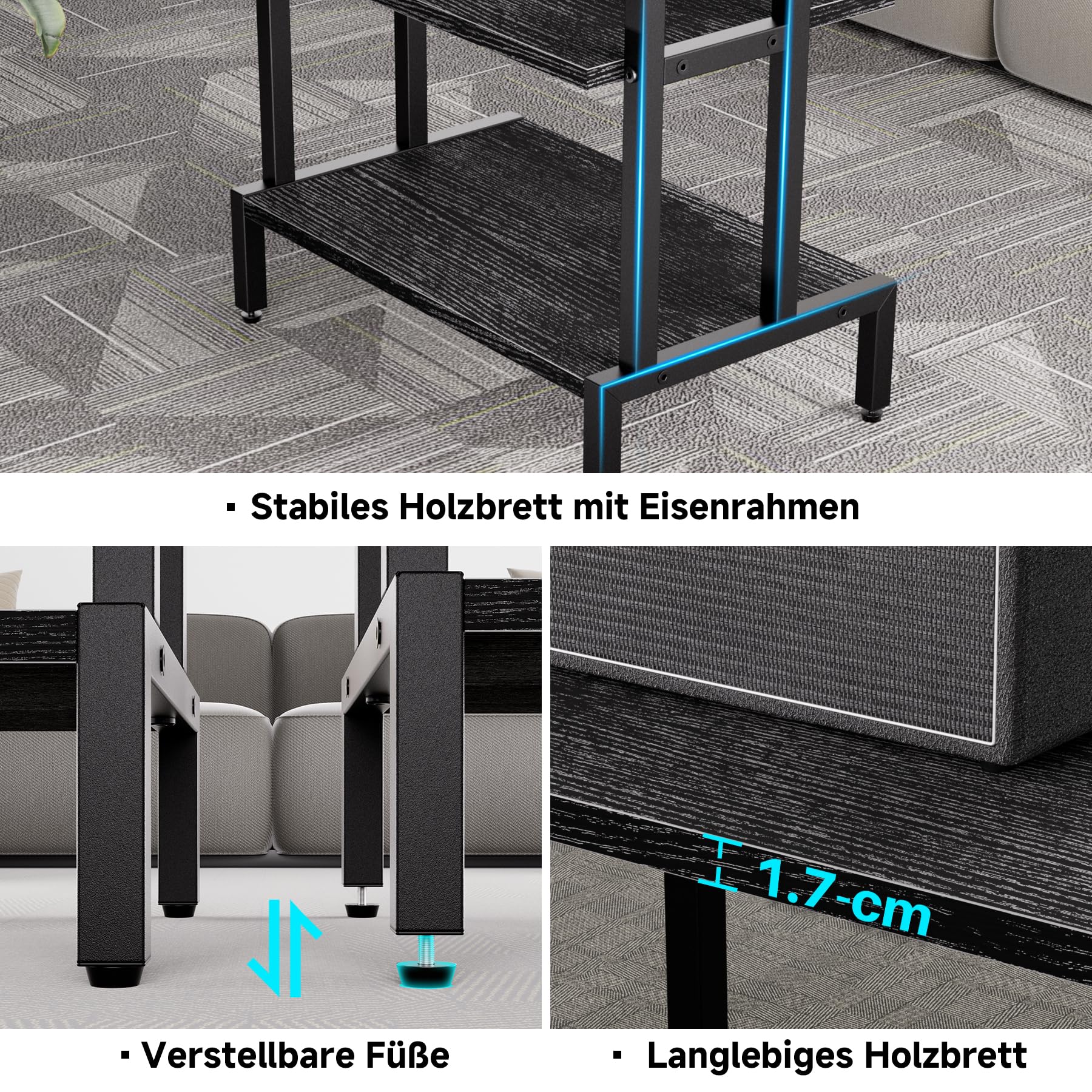 Aquzee Meuble HiFi Bois, Meuble Jeux Vidéo, Petite Table, Table d Appoint Canapé à 4 Etagères, Petits Espaces Espaces Étagère de Rangement pour Équipement Audio, 28P x 45L x 77H cm