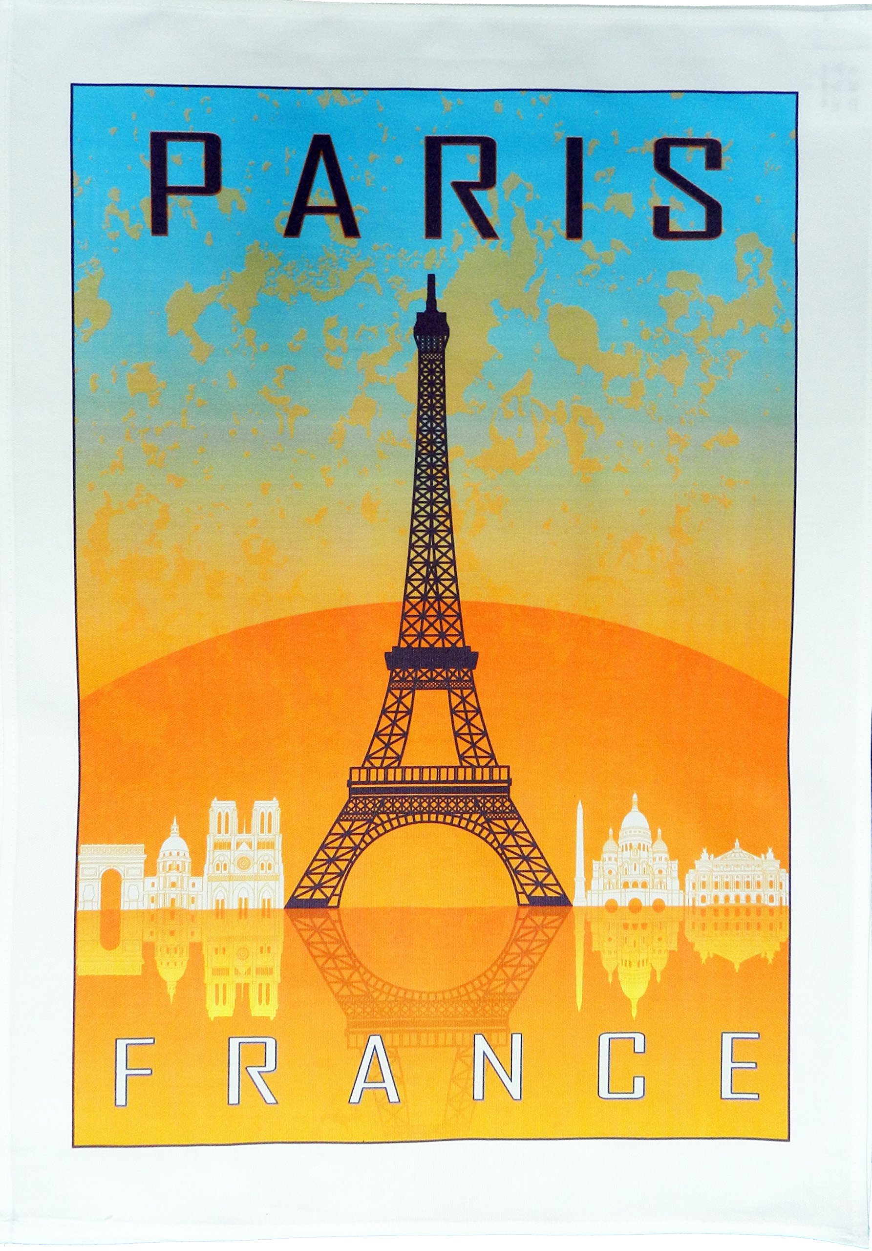 Half A Donkey Multicolour Vintage Style Paris And The Eiffel Tower - Large Cotton Tea Towel