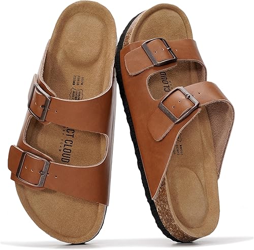 Vista 15 de Project Cloud - Sandalias planas de cuero auténtico para mujer, esenciales para la playa, sandalias de espuma viscoelástica, esenciales para Canela