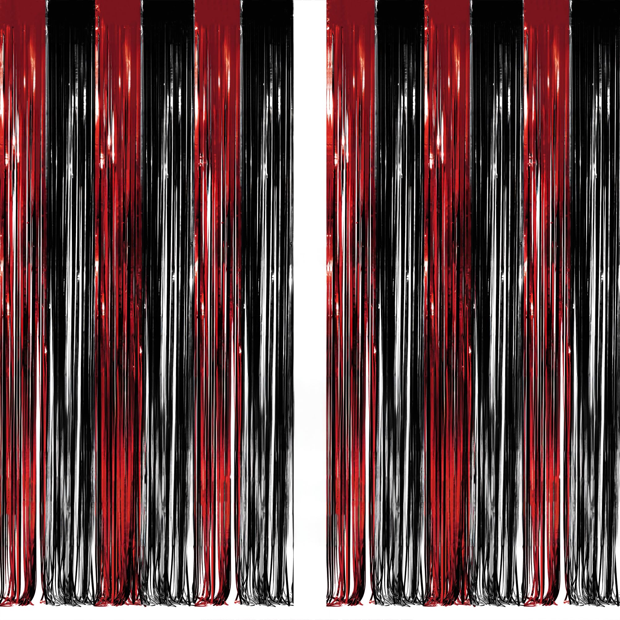Lametta Vorhang Schwarz Rot - Metallic Luftschlangen Fransen Vorhänge Fotowand Hintergrund für Stranger Piraten Casino Las Vegas Ladybug Musical Rockabilly Zirkus Halloween Hexen Geburtstag Party
