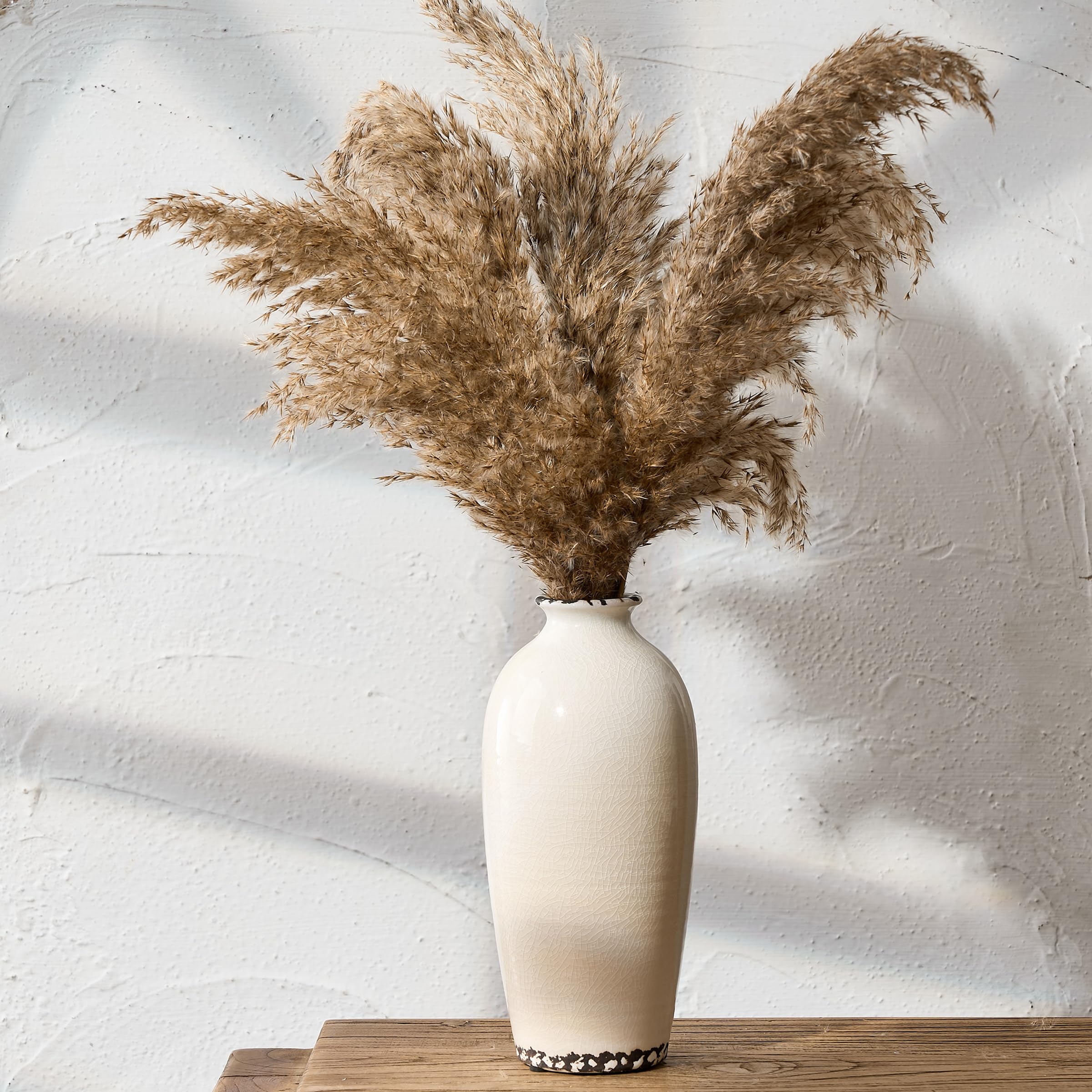 7.87 Inch Ceramic Vase, Ice Crackle Aged White Vintage Surface Design, Simple Nordic Style for Aesthetic Decoration, Mordern Flower Vase for Living Room, Bedroom, Kitchen, Entrance, Bathroom
