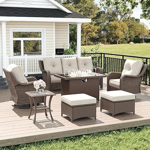 LayinSun 7 Piece Wicker Outdoor Furniture Set with 6-inch Comfy