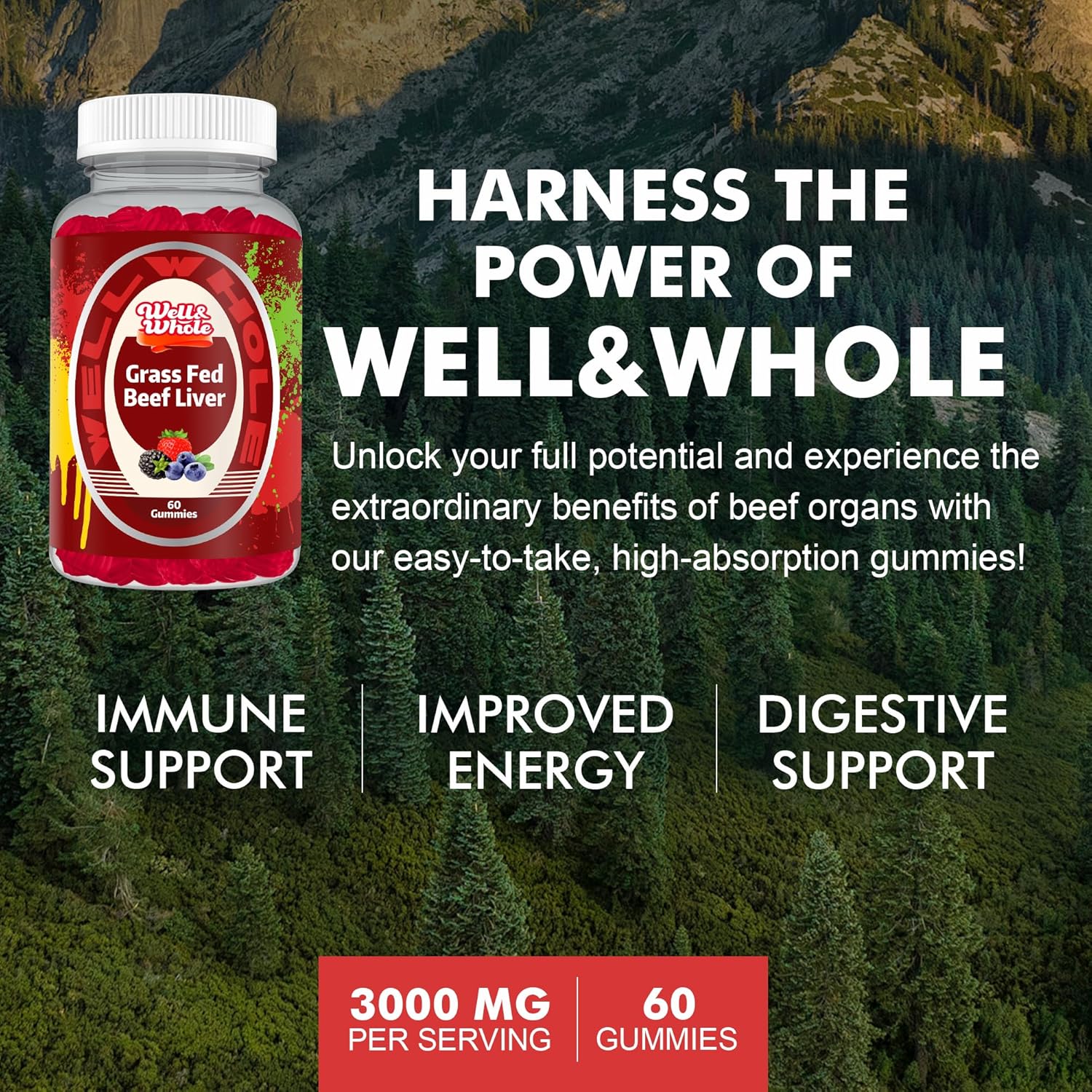 Well&Whole Grass Fed Beef Liver, Dessicated Beef Liver Supplement for Energy, Horse Chestnut Extract Gummies, Circulation Supplements for Legs, Vein* Support Gummies