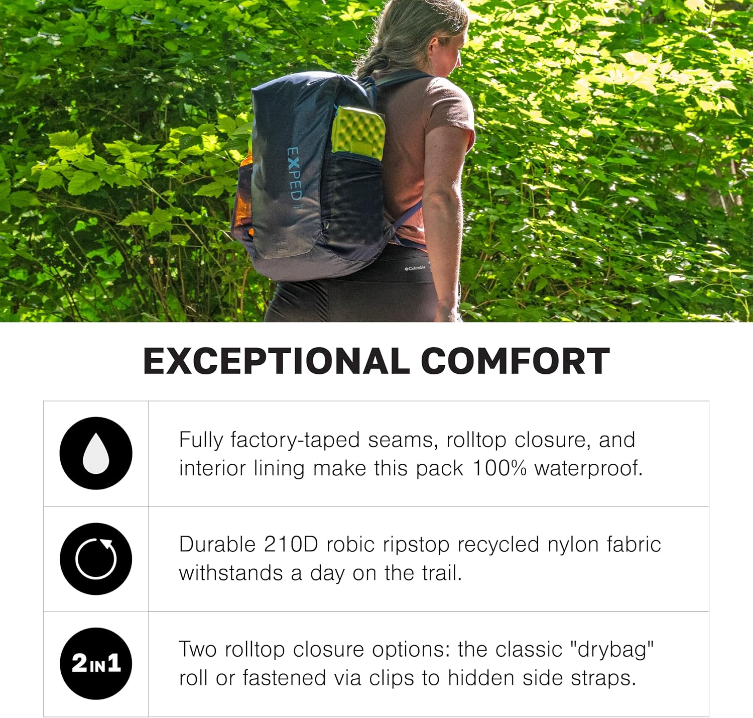 Exped Typhoon 25L Waterproof Daypack – 100% Waterproof Rolltop Hiking Pack, Recycled Nylon, Front Zippered Pocket, Teal