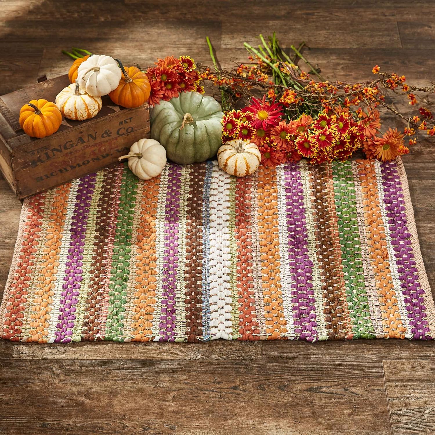 Park Designs Fall Colors Chindi Indoor Rug | 2' x 3' Handwoven Cotton Area Accent Rug | Reversible Braided Floor Mat in Orange, Brown & Green | Farmhouse Autumn Decor for Kitchen, Entryway, or Room