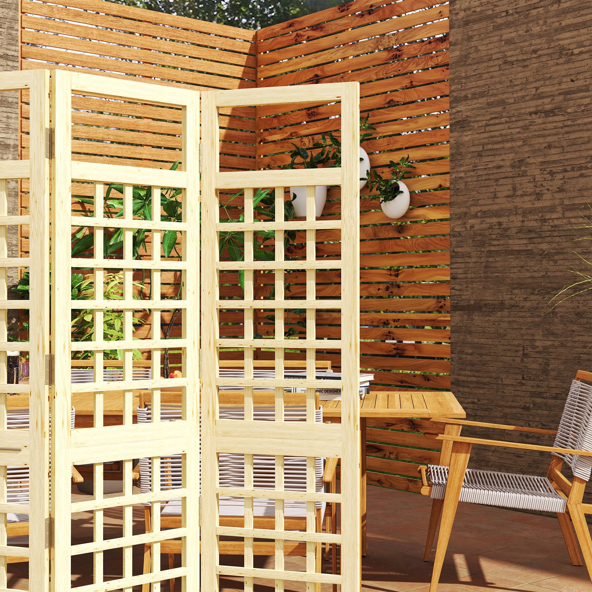 Outsunny Brise-Vue de Jardin 3 Panneaux, 120 x 170 cm, Bois Naturel