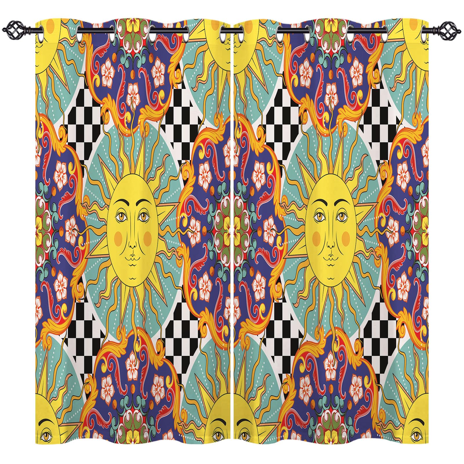 ANHOPE Mandala Curtains Eyelet 80% Blackout Room Darkening Curtains with Colorful Ethnic Bohemia Sun Print Pattern Thermal Insulated Window Drapes for Bedroom Living Room 46 x 54 Inch Drop 2 Panels