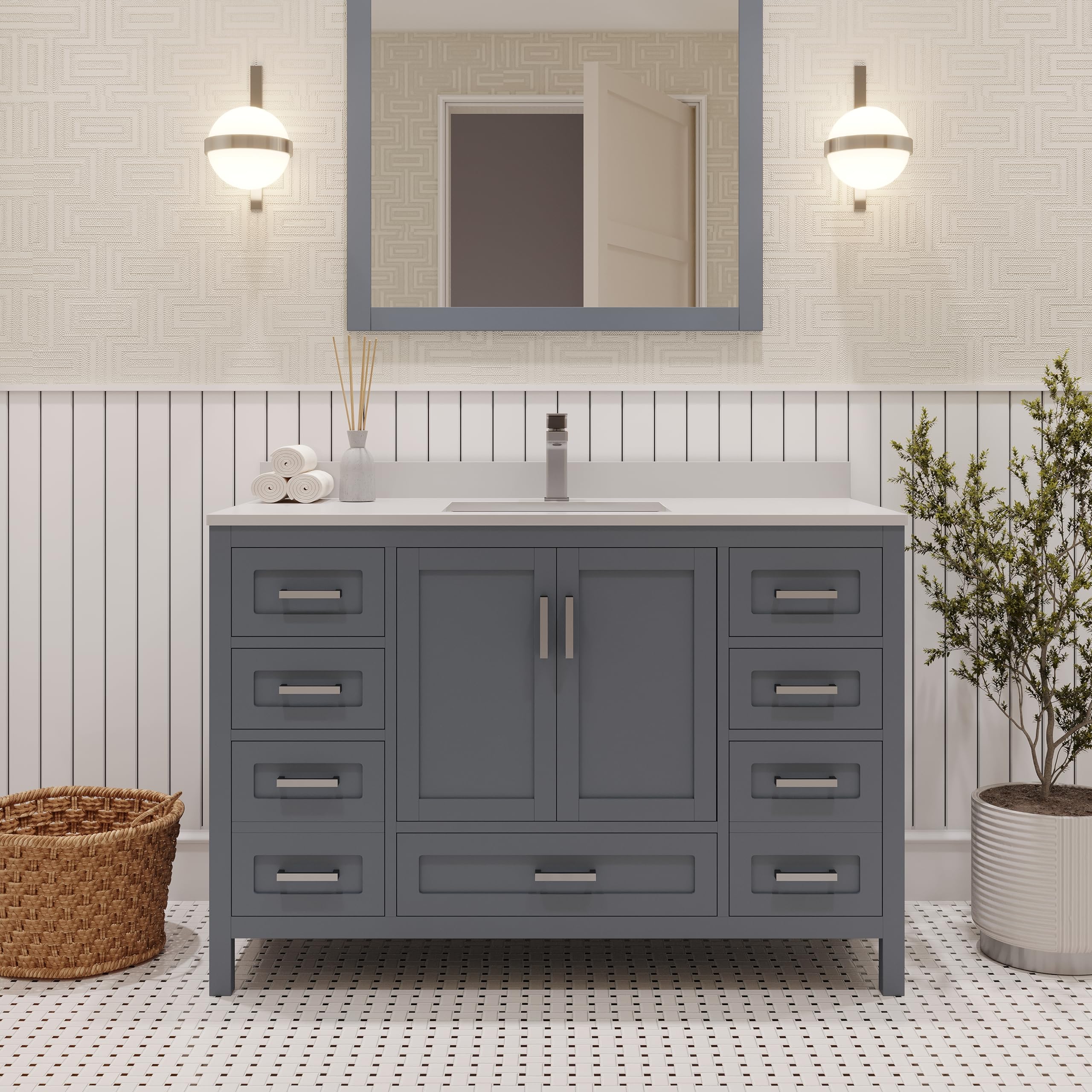 Ayna Decors Rooh 48" Charcoal Grey Bathroom Vanity with Sink - Premium Quality I Durable I Easy Install