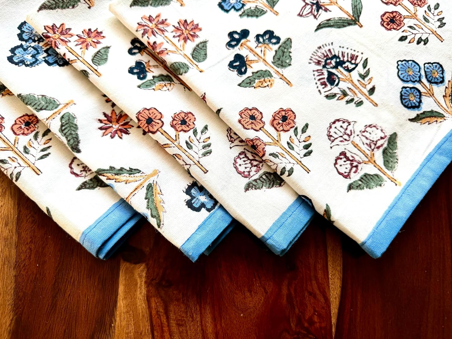 ATOSII Flora Bloom 100% Cotton Fall Cloth Dinner Napkins, Handblock Print, Washable Durable Linen for Everyday Use Wedding Parties Outdoors Christmas Thanksgiving I 20 X 20 Inches I Set of 4 image 3